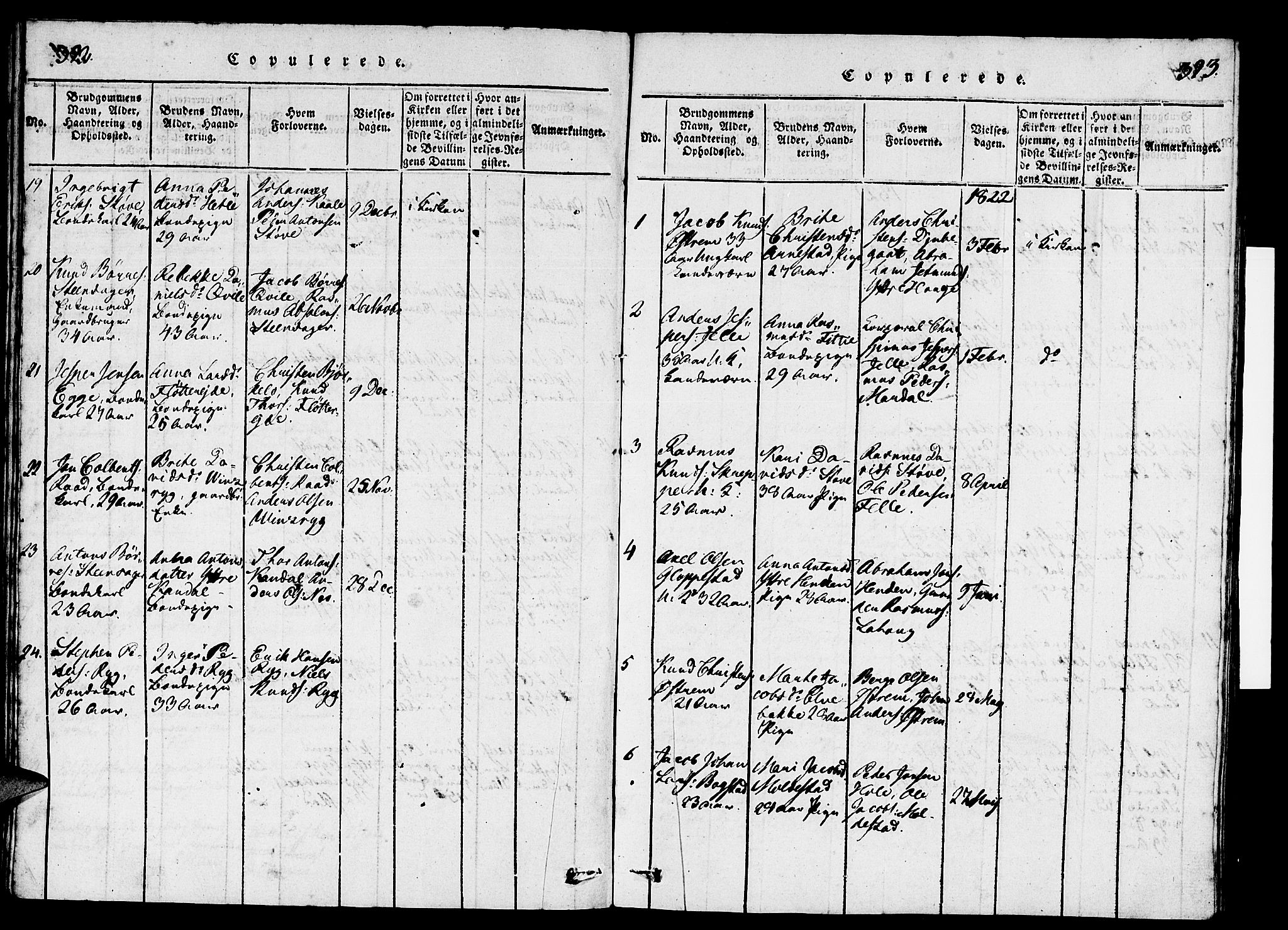 Gloppen sokneprestembete, SAB/A-80101/H/Hab/Haba/L0001: Klokkerbok nr. A 1, 1816-1827, s. 392-393