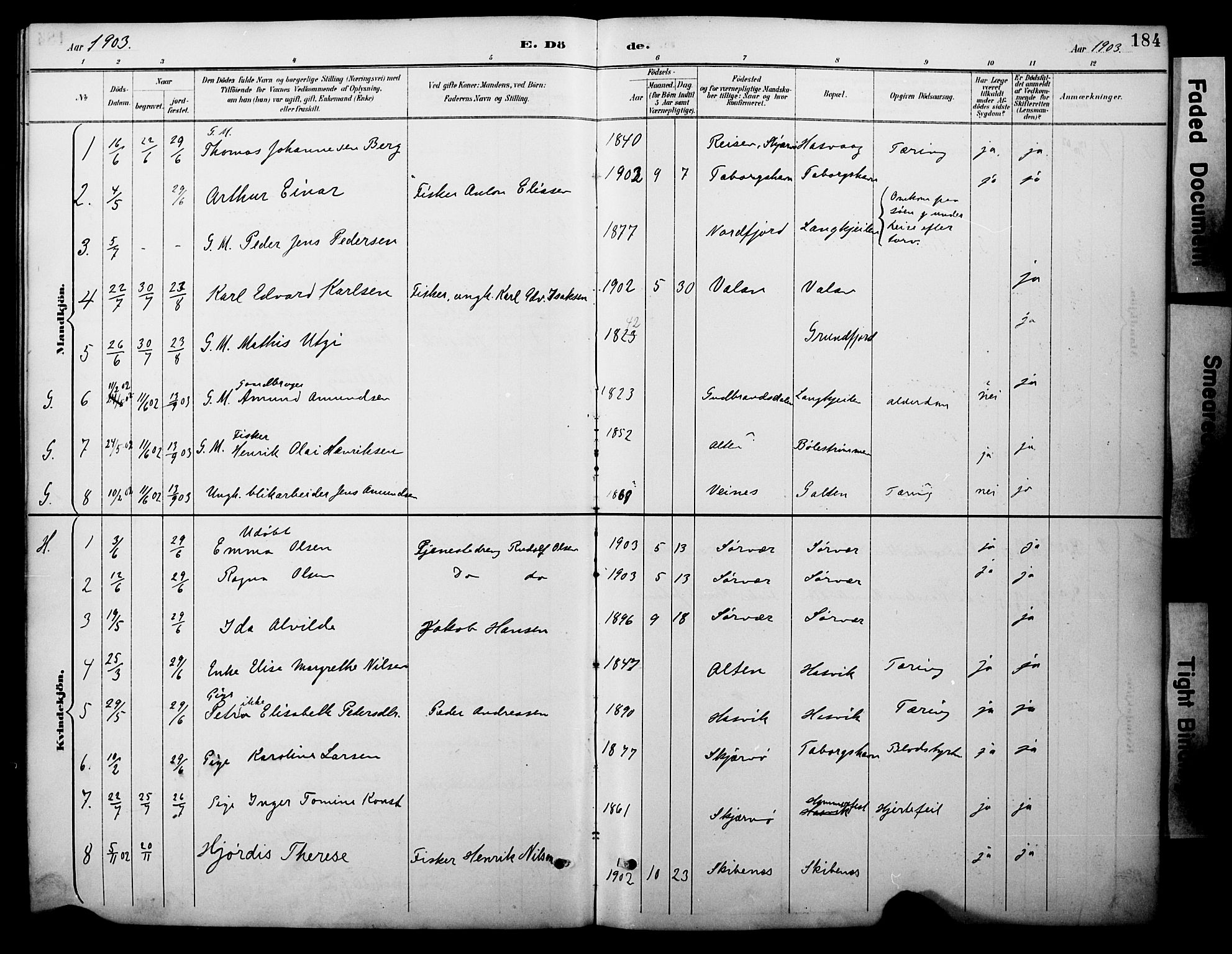 Loppa sokneprestkontor, AV/SATØ-S-1339/H/Ha/L0008kirke: Ministerialbok nr. 8, 1889-1907, s. 184