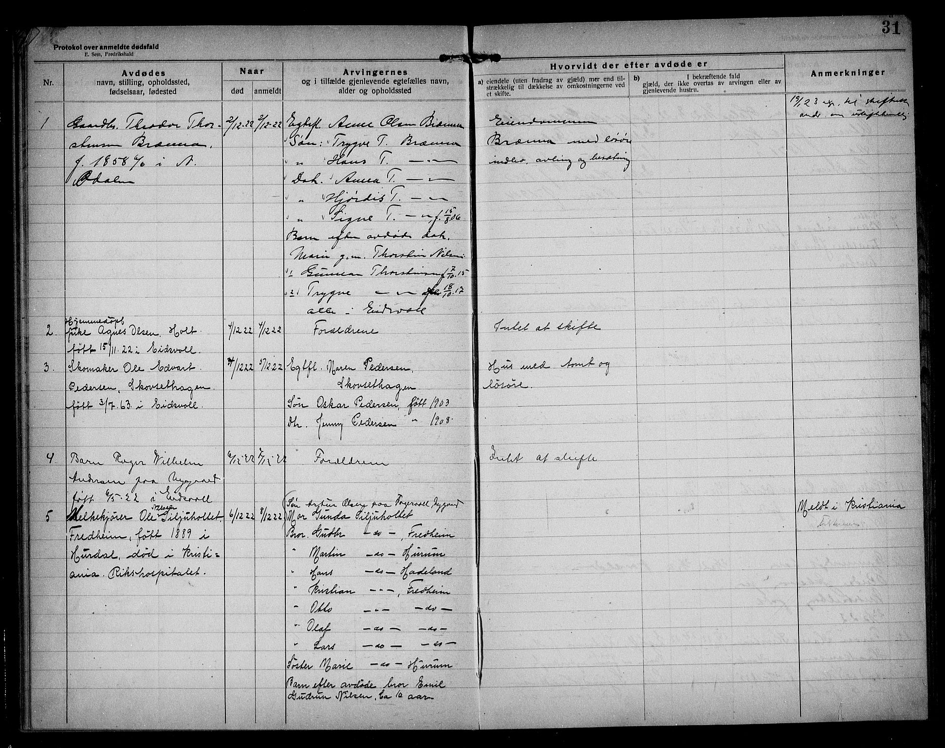 Eidsvoll lensmannskontor, AV/SAO-A-10266a/H/Ha/Haa/L0005: Dødsfallprotokoll, 1921-1930, s. 31