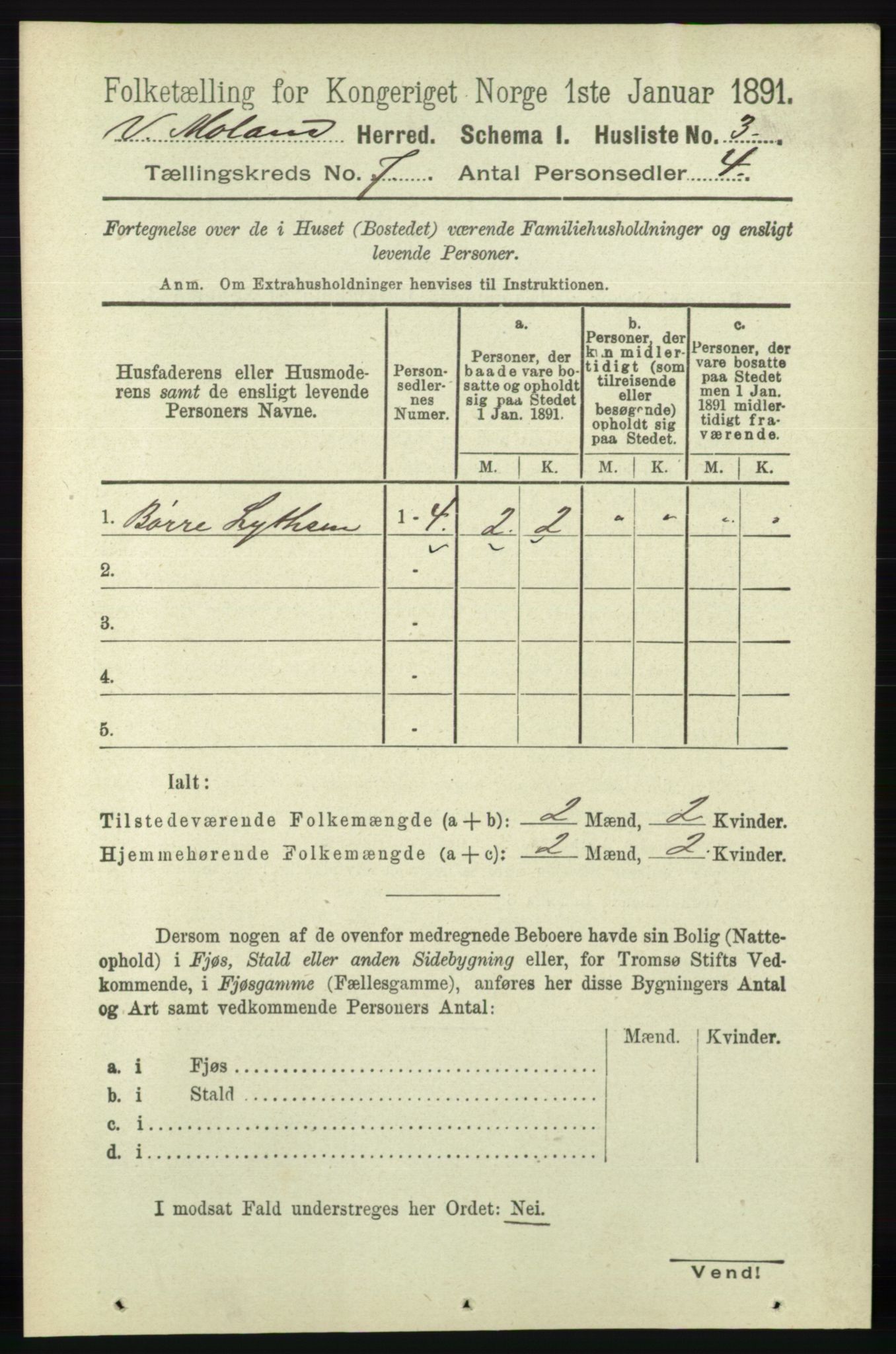 RA, Folketelling 1891 for 0926 Vestre Moland herred, 1891, s. 2762