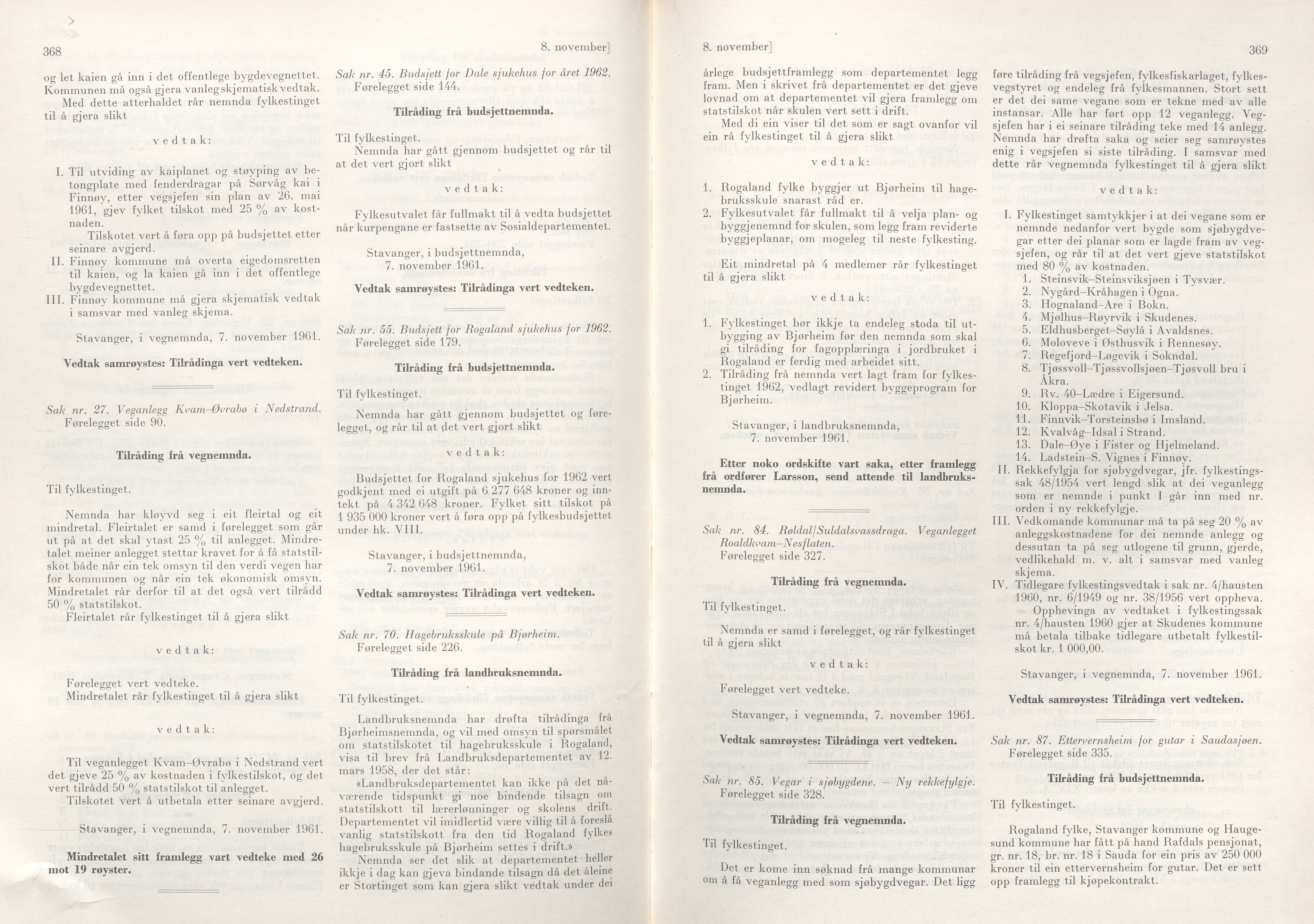 Rogaland fylkeskommune - Fylkesrådmannen , IKAR/A-900/A/Aa/Aaa/L0081: Møtebok , 1961, s. 368-369