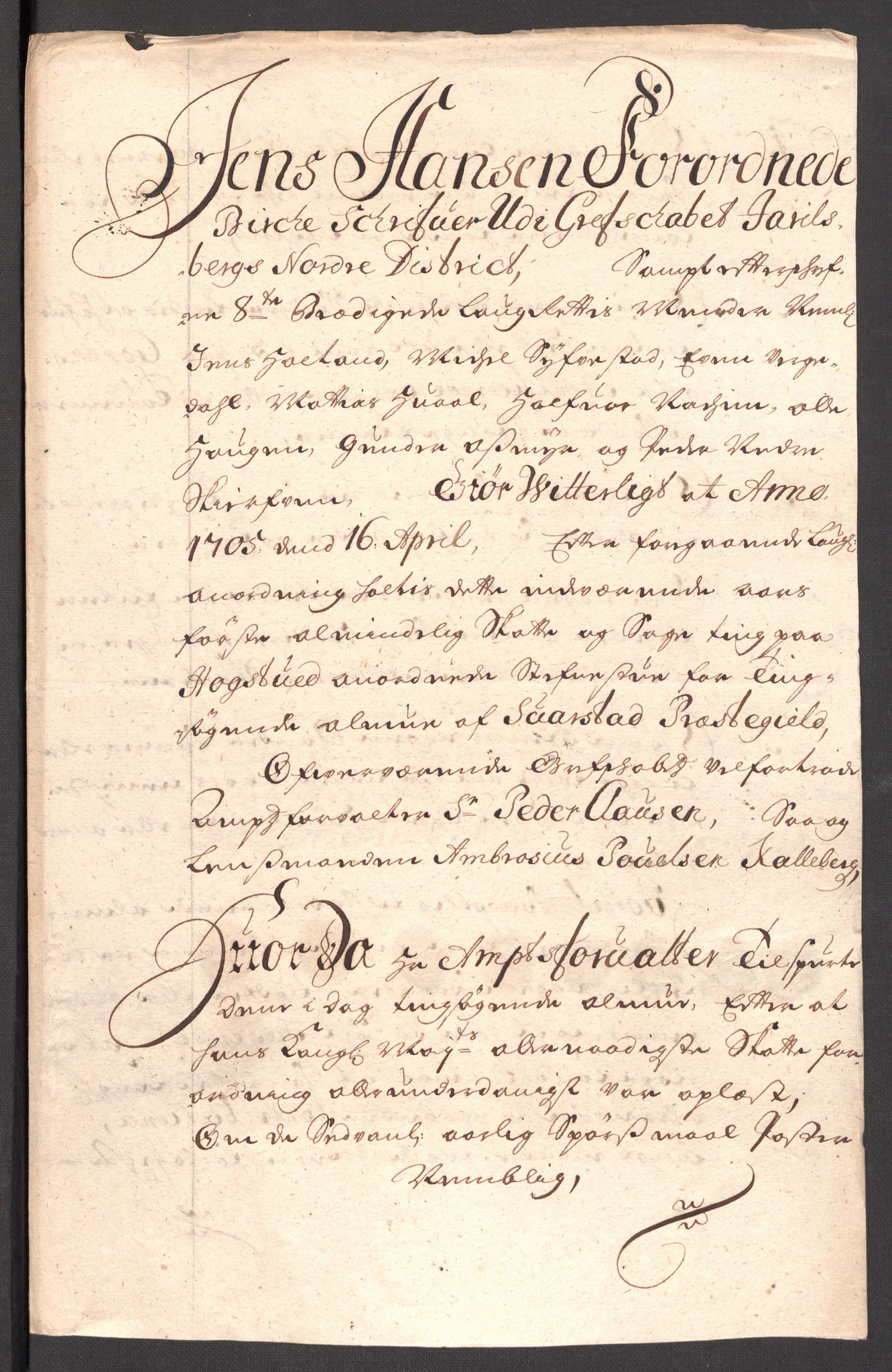 Rentekammeret inntil 1814, Reviderte regnskaper, Fogderegnskap, RA/EA-4092/R32/L1871: Fogderegnskap Jarlsberg grevskap, 1703-1705, s. 522
