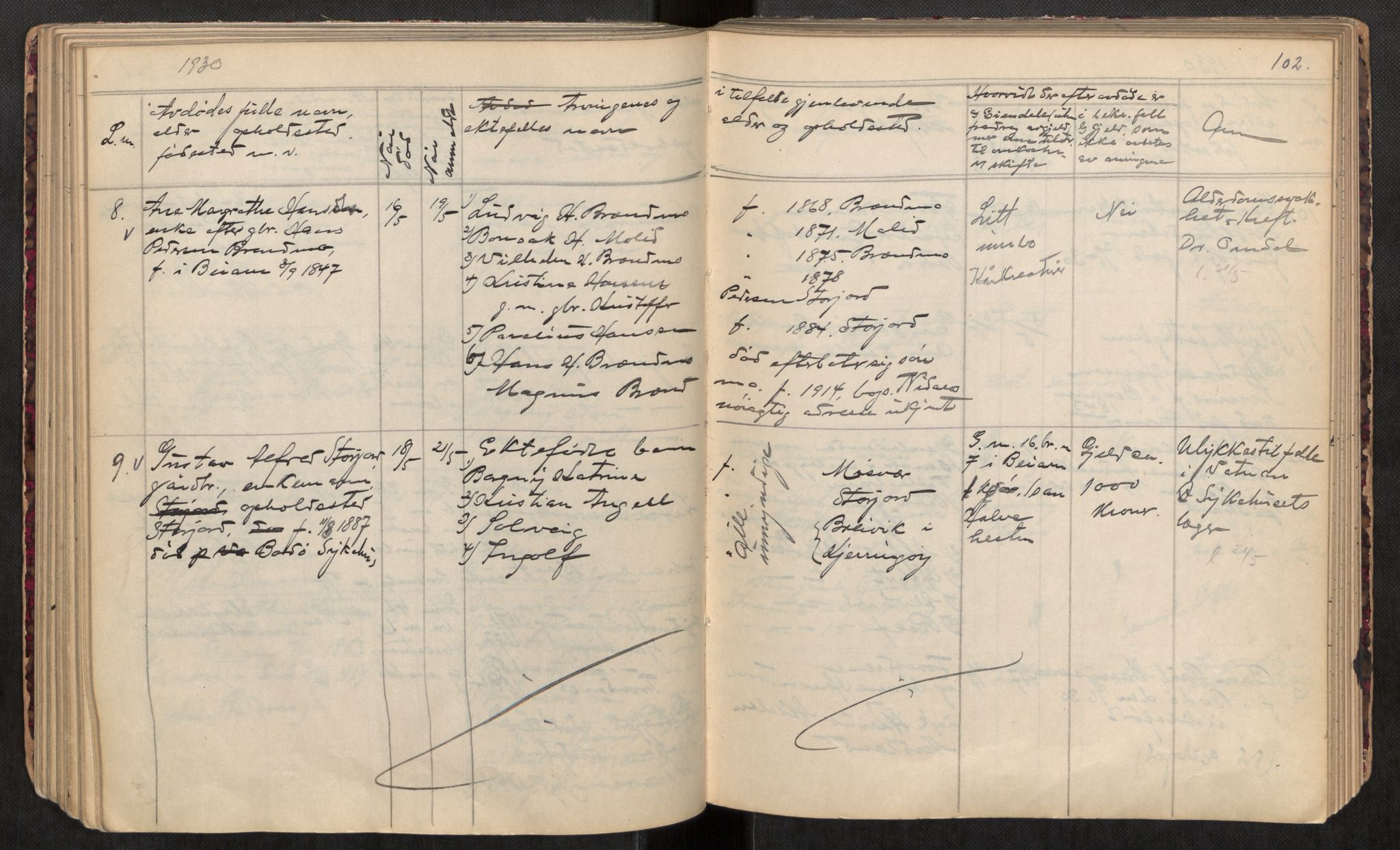 Beiarn lensmannskontor, SAT/A-5676/2/Ga/L0002: Dødsfallprotokoll, 1917-1932, s. 102