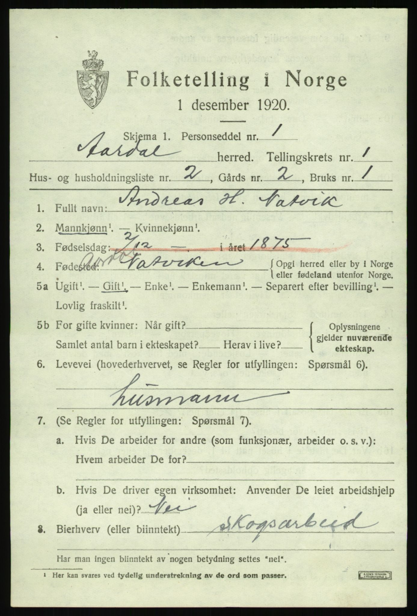 SAB, Folketelling 1920 for 1424 Årdal herred, 1920, s. 513