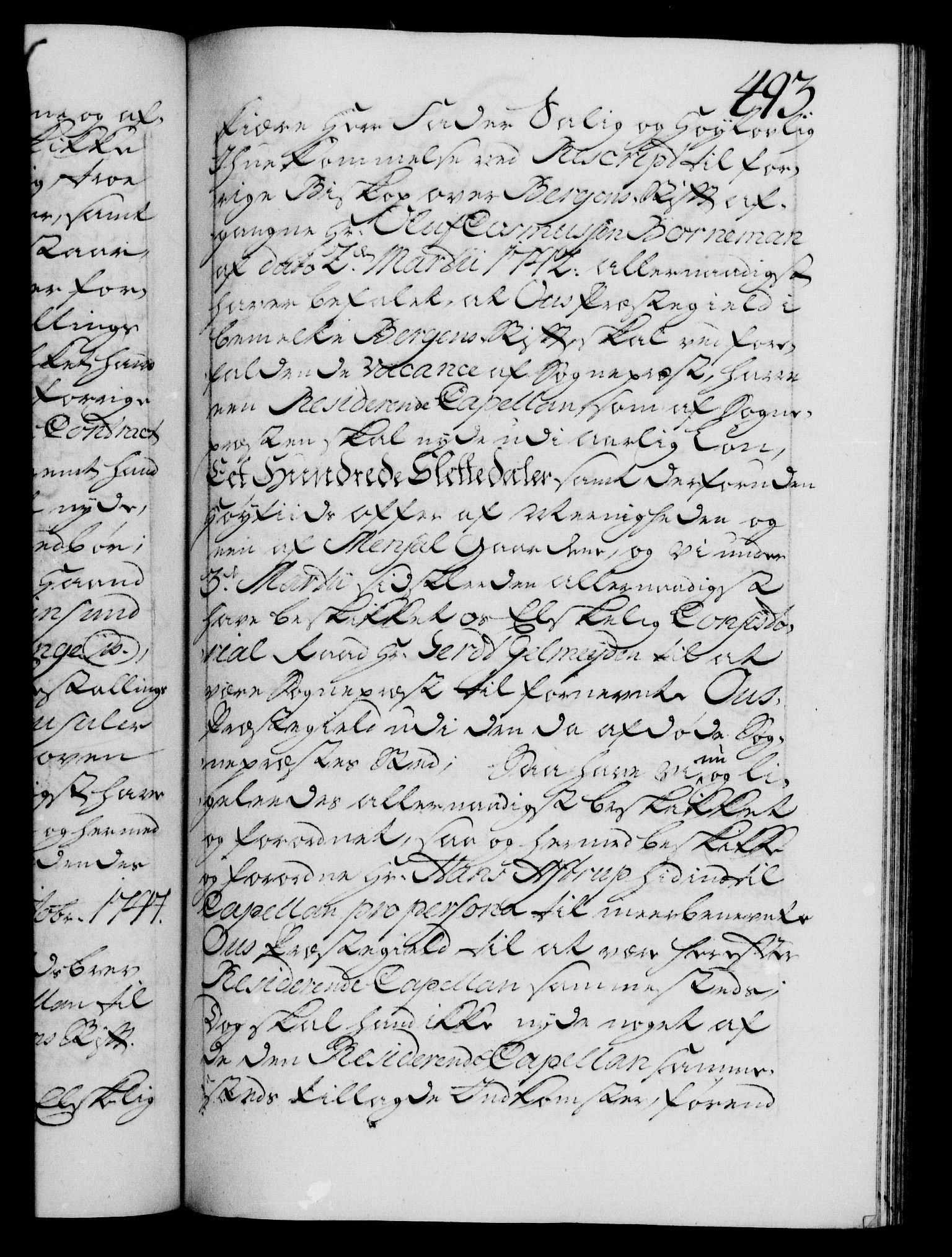 Danske Kanselli 1572-1799, RA/EA-3023/F/Fc/Fca/Fcaa/L0035: Norske registre, 1746-1748, s. 493a