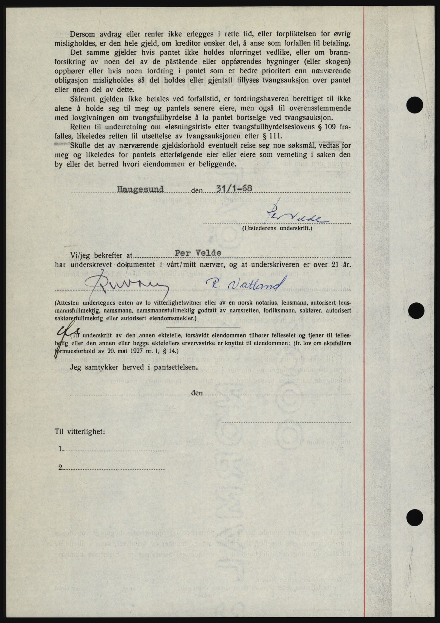 Haugesund tingrett, SAST/A-101415/01/II/IIC/L0058: Pantebok nr. B 58, 1967-1968, Dagboknr: 303/1968