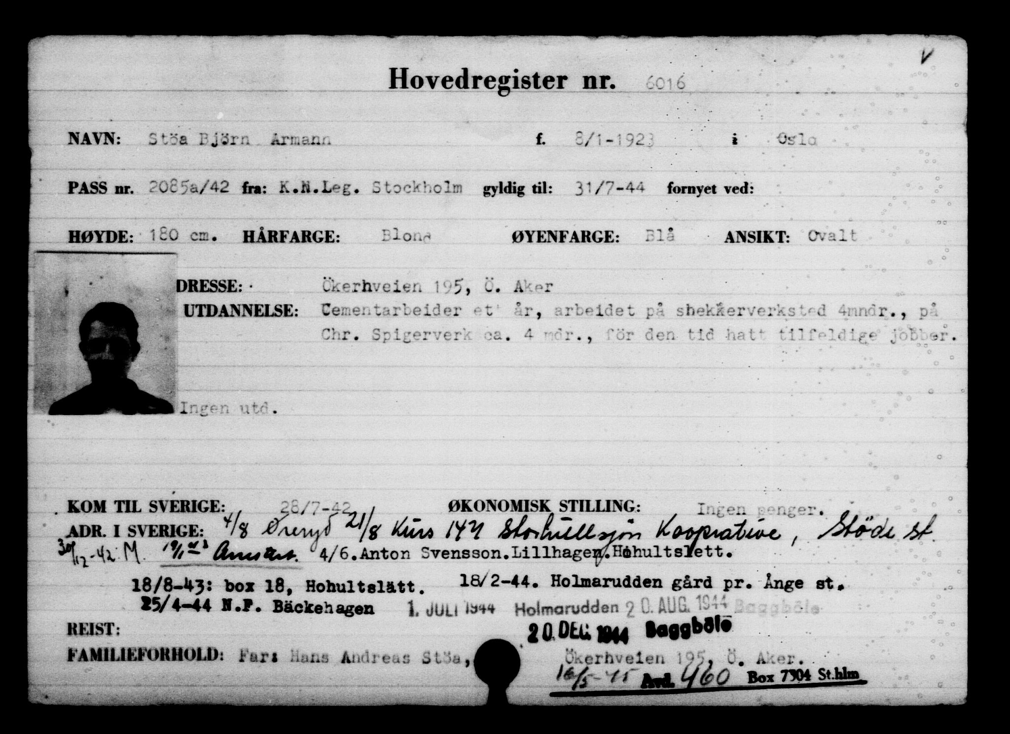 Utenriksstasjonene, Legasjonen i Stockholm, Flyktningkontoret, AV/RA-S-6753/V/Va/L0004: Kjesäterkartoteket, flyktninger med registreringsnr. 3496-6610, 1940-1945, s. 2948