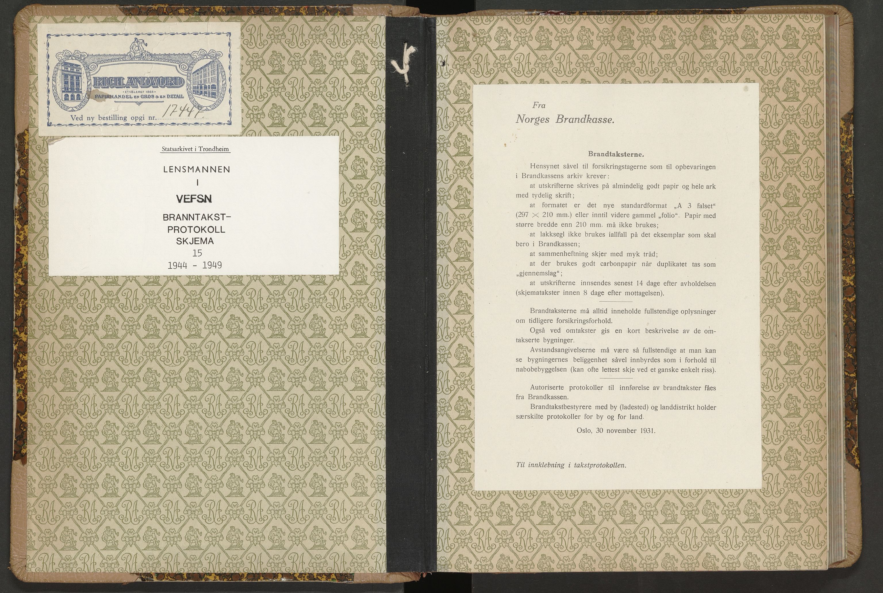Norges Brannkasse Vefsn, SAT/A-5573/Fb/L0015: Branntakstprotokoll, 1944-1949
