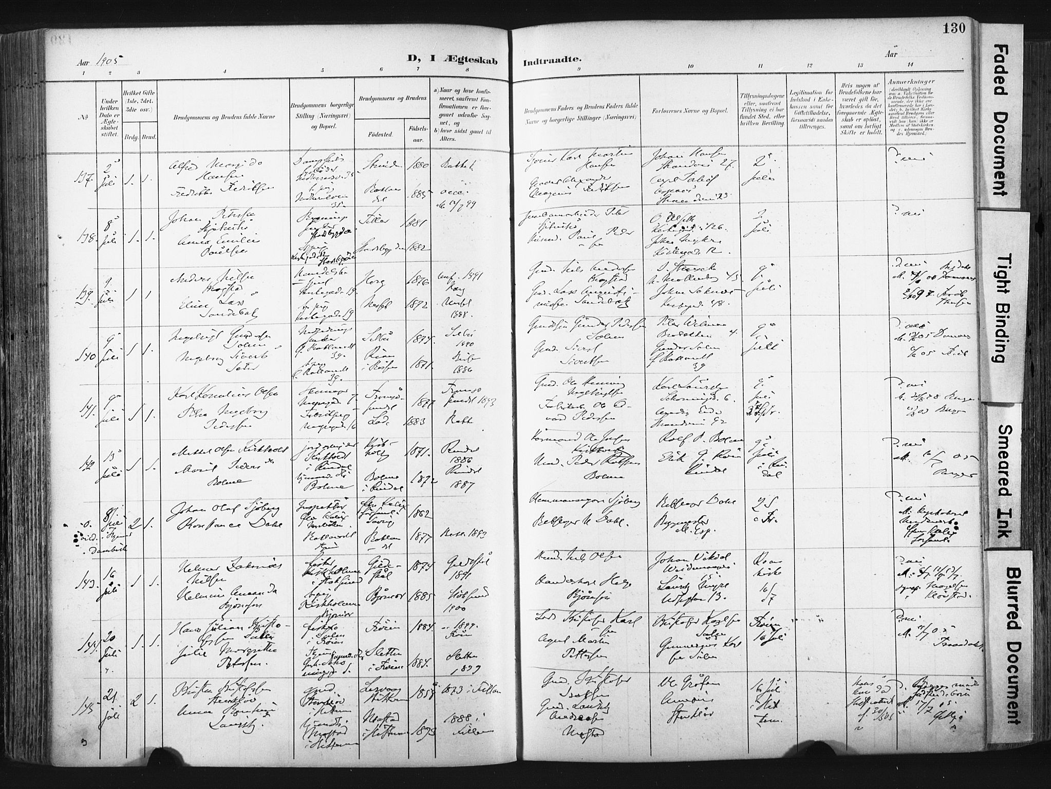 Ministerialprotokoller, klokkerbøker og fødselsregistre - Sør-Trøndelag, SAT/A-1456/604/L0201: Ministerialbok nr. 604A21, 1901-1911, s. 130