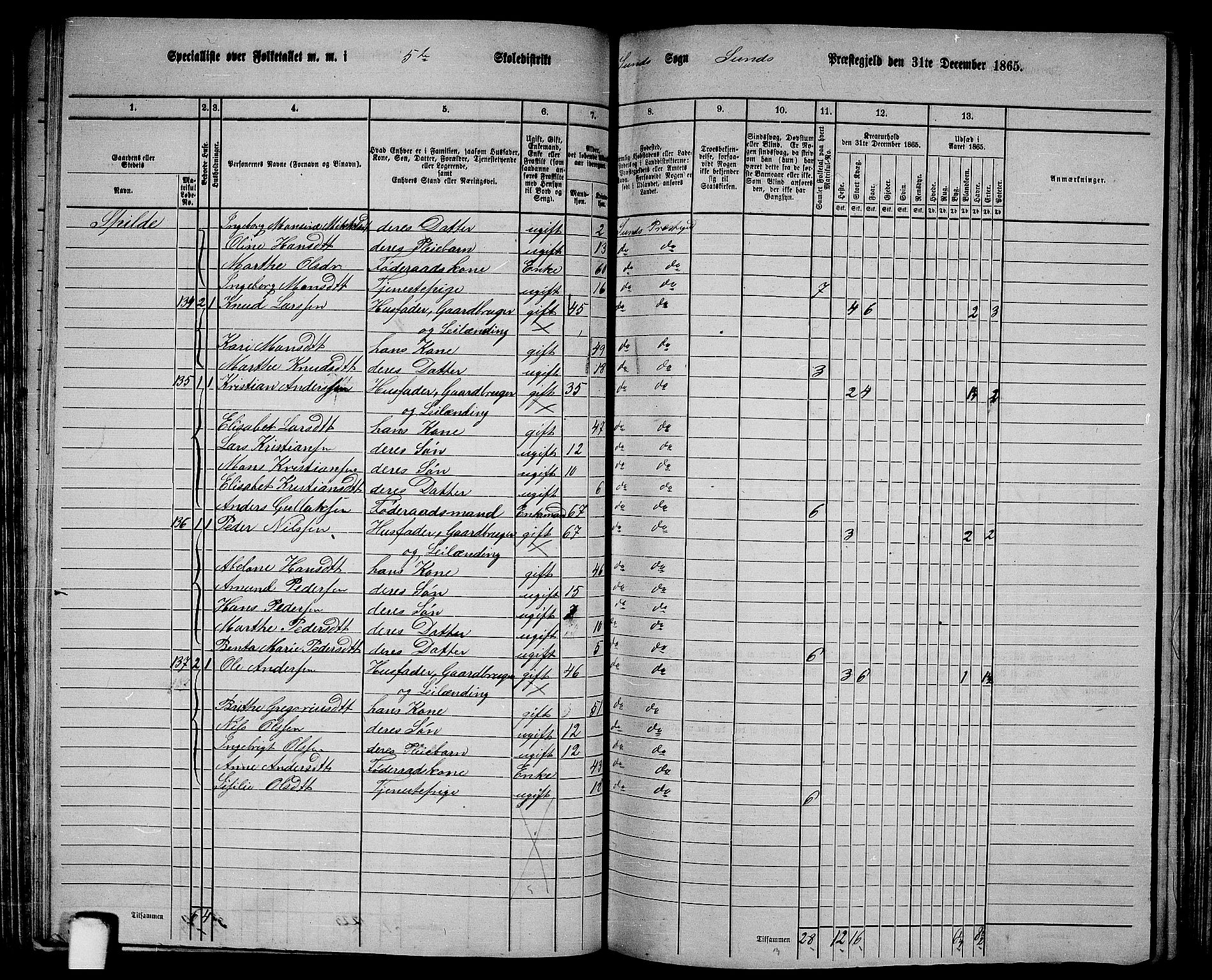 RA, Folketelling 1865 for 1245P Sund prestegjeld, 1865, s. 87