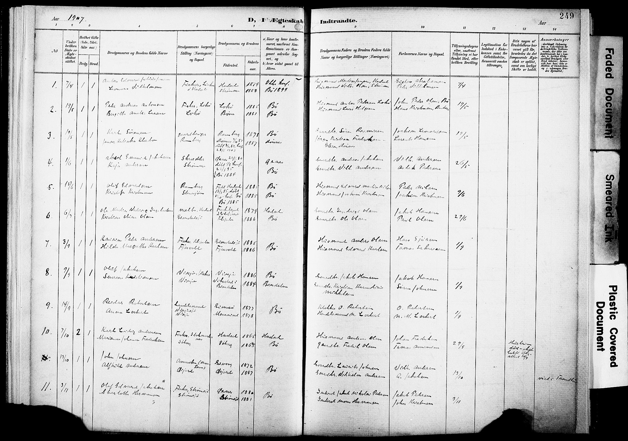 Ministerialprotokoller, klokkerbøker og fødselsregistre - Nordland, AV/SAT-A-1459/891/L1305: Ministerialbok nr. 891A10, 1895-1921, s. 249