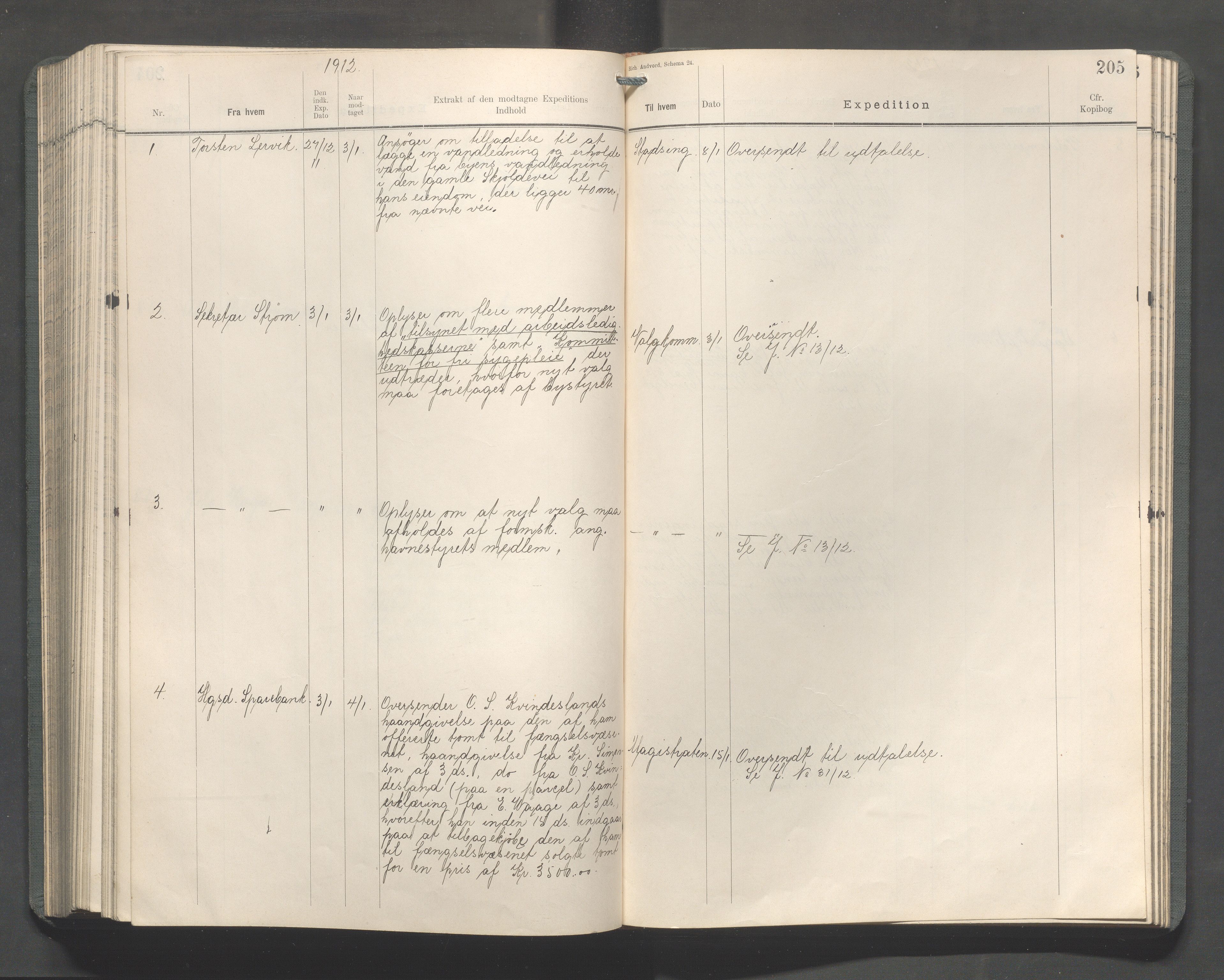 Haugesund kommune - Formannskapet, IKAR/X-0001/C/L0004: Journal, 1910-1912, s. 205