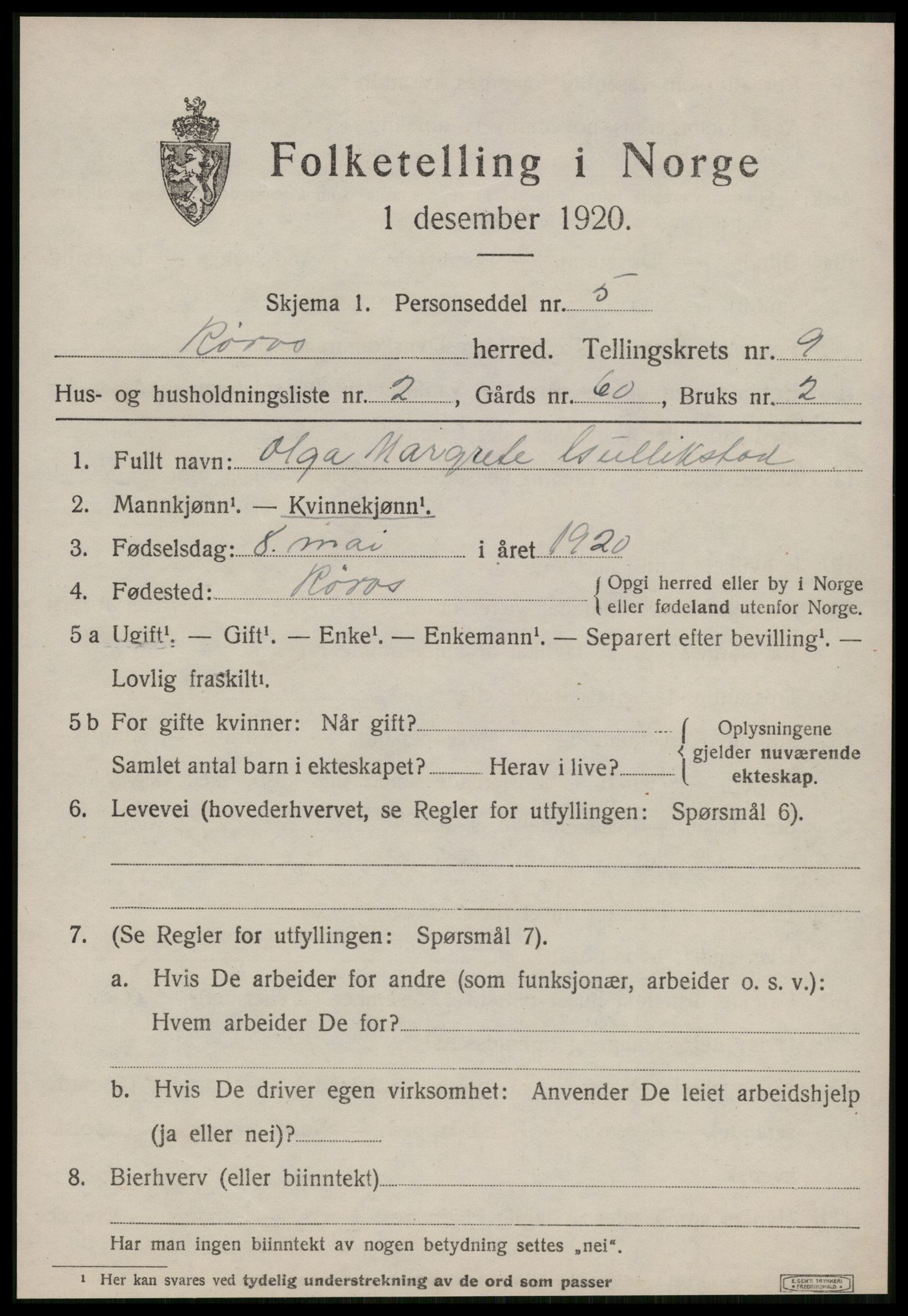 SAT, Folketelling 1920 for 1640 Røros herred, 1920, s. 7708