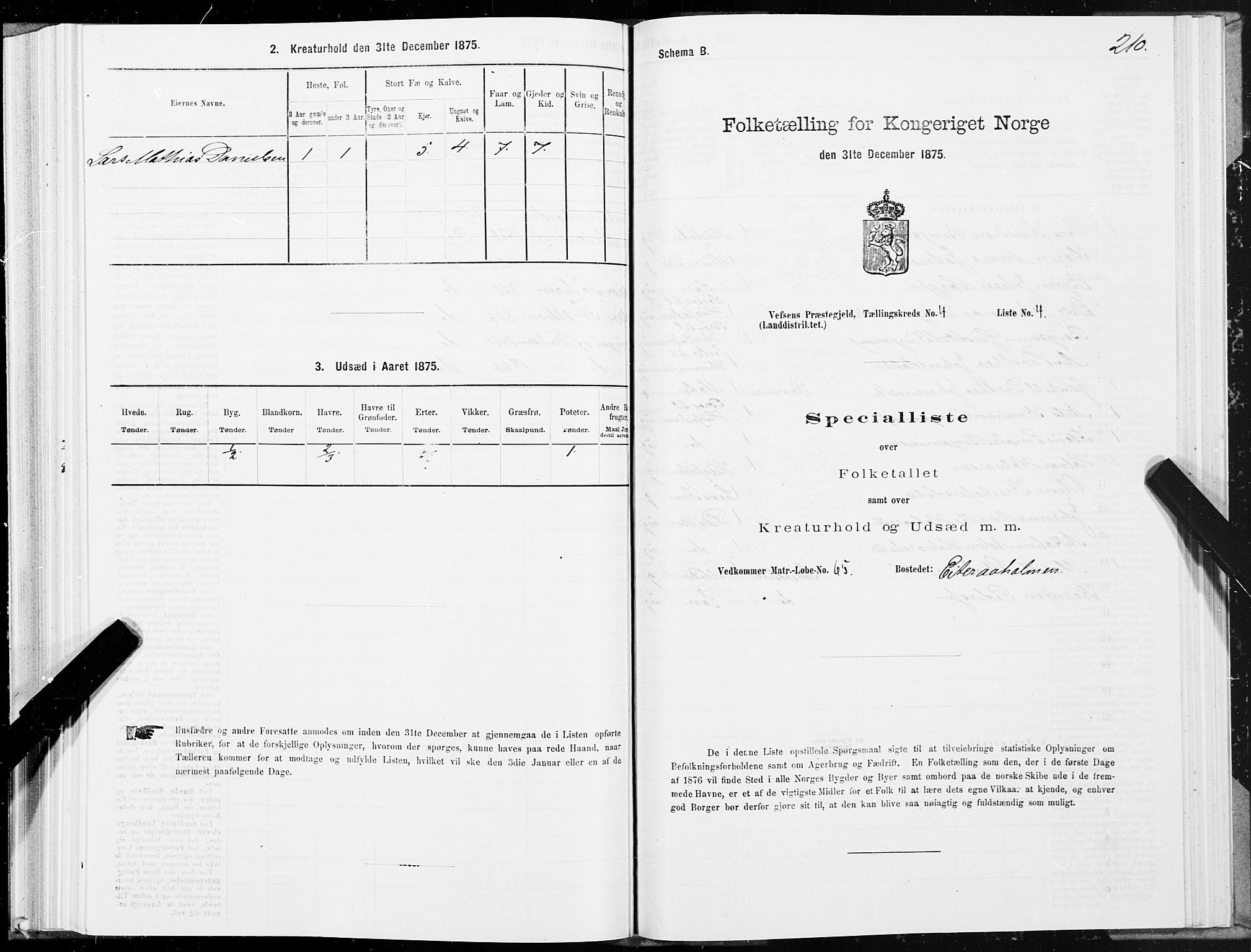 SAT, Folketelling 1875 for 1824L Vefsn prestegjeld, Vefsn sokn, 1875, s. 1210