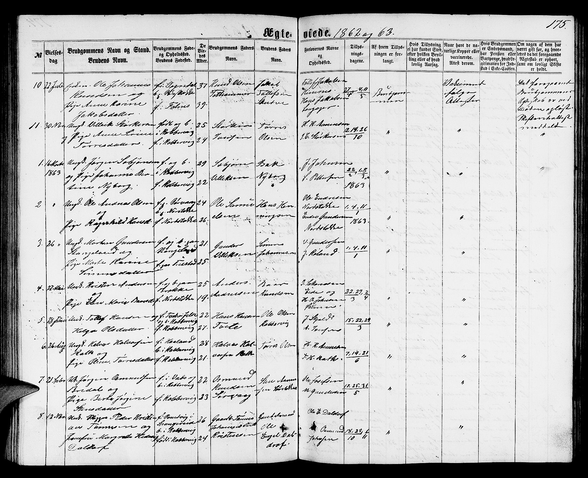 Avaldsnes sokneprestkontor, AV/SAST-A -101851/H/Ha/Hab/L0004: Klokkerbok nr. B 4, 1861-1876, s. 175