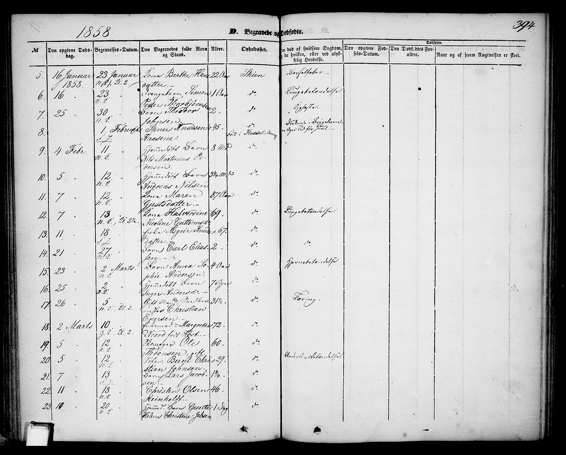 Skien kirkebøker, AV/SAKO-A-302/G/Ga/L0004: Klokkerbok nr. 4, 1843-1867, s. 394