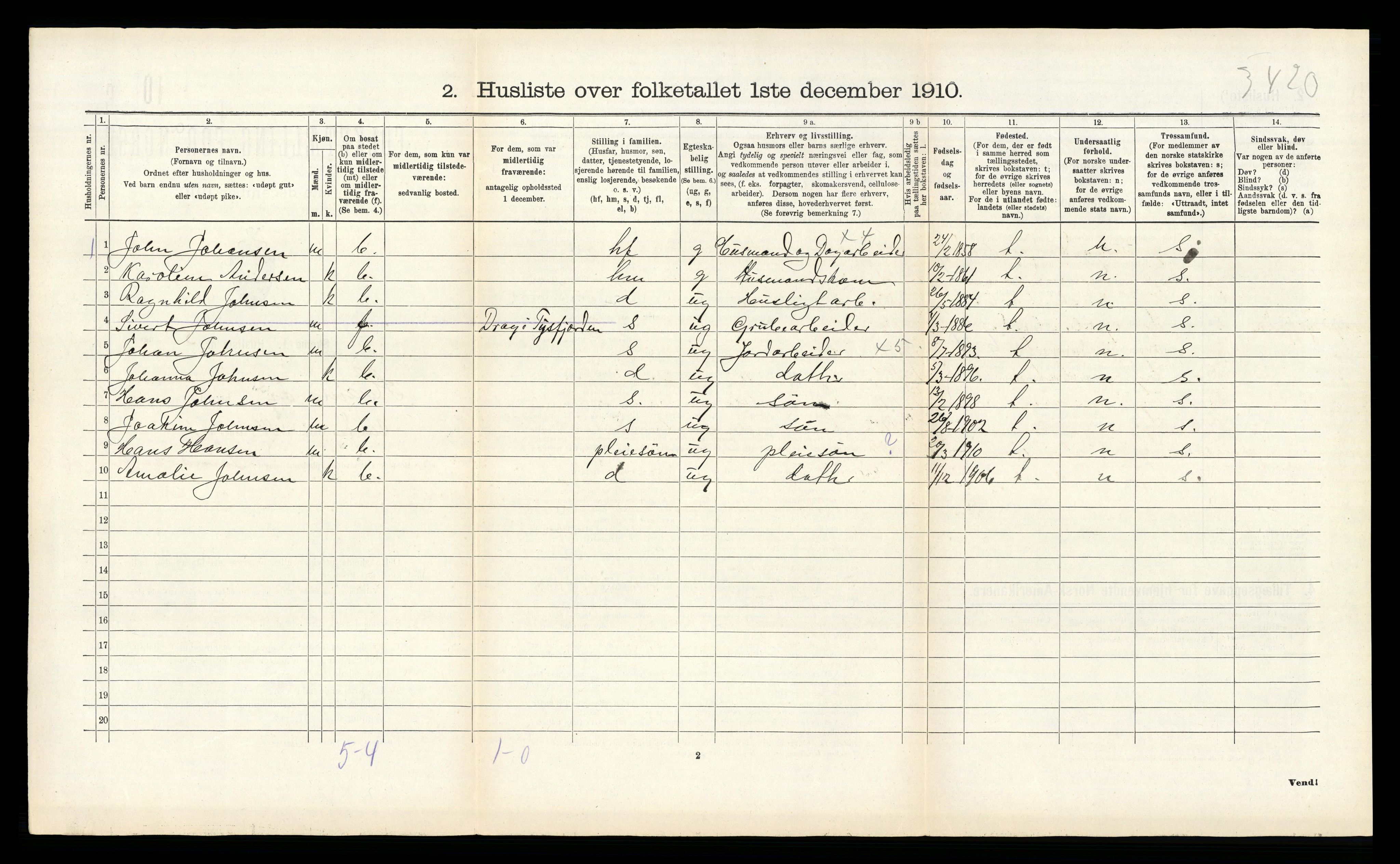 RA, Folketelling 1910 for 1849 Hamarøy herred, 1910, s. 999