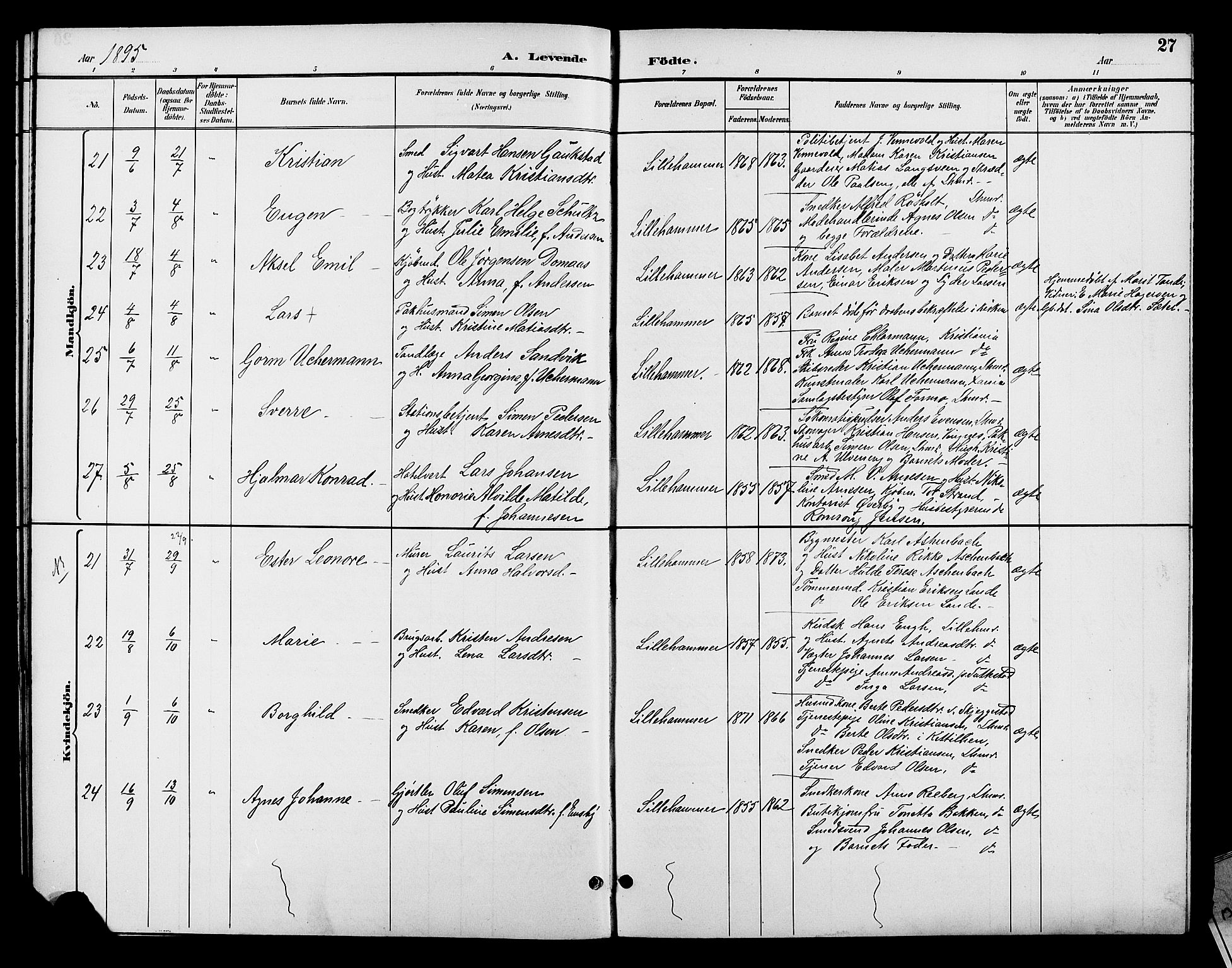 Fåberg prestekontor, AV/SAH-PREST-086/H/Ha/Hab/L0008: Klokkerbok nr. 8, 1891-1900, s. 27