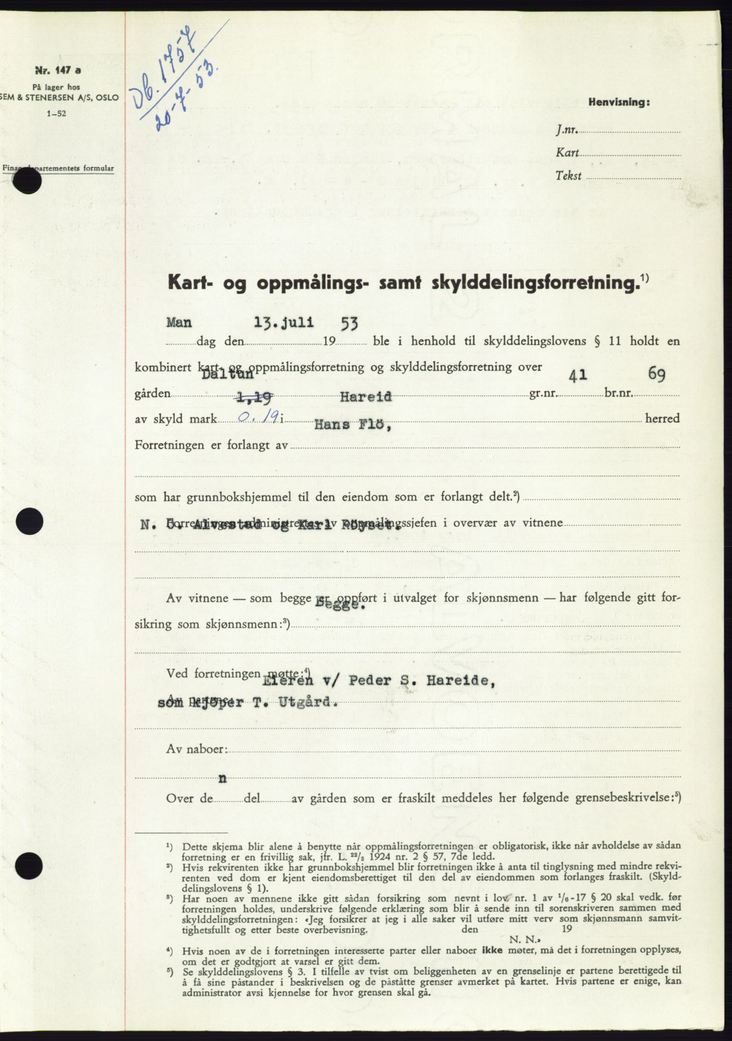 Søre Sunnmøre sorenskriveri, AV/SAT-A-4122/1/2/2C/L0095: Pantebok nr. 21A, 1953-1953, Dagboknr: 1757/1953