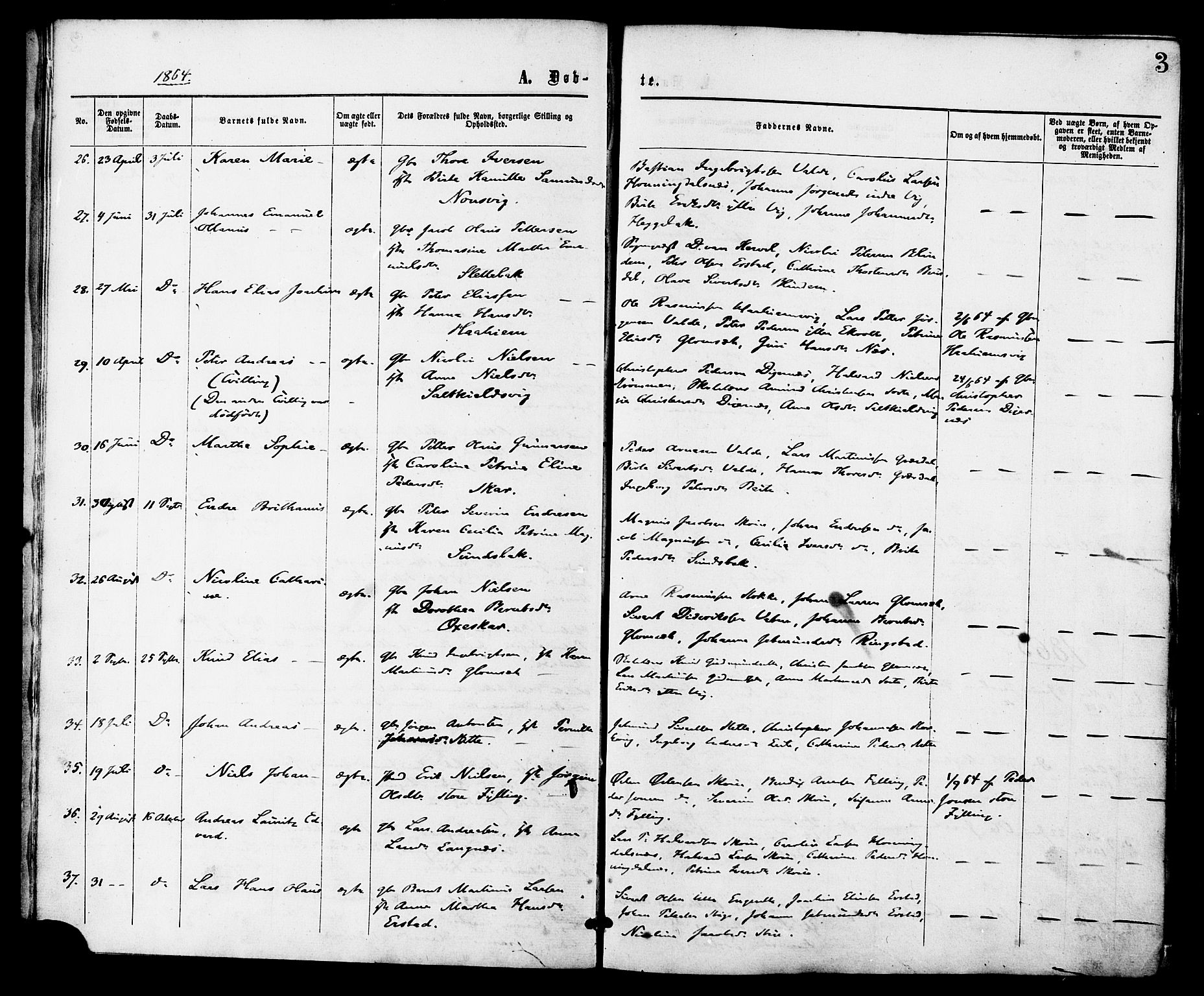 Ministerialprotokoller, klokkerbøker og fødselsregistre - Møre og Romsdal, AV/SAT-A-1454/524/L0355: Ministerialbok nr. 524A07, 1864-1879, s. 3