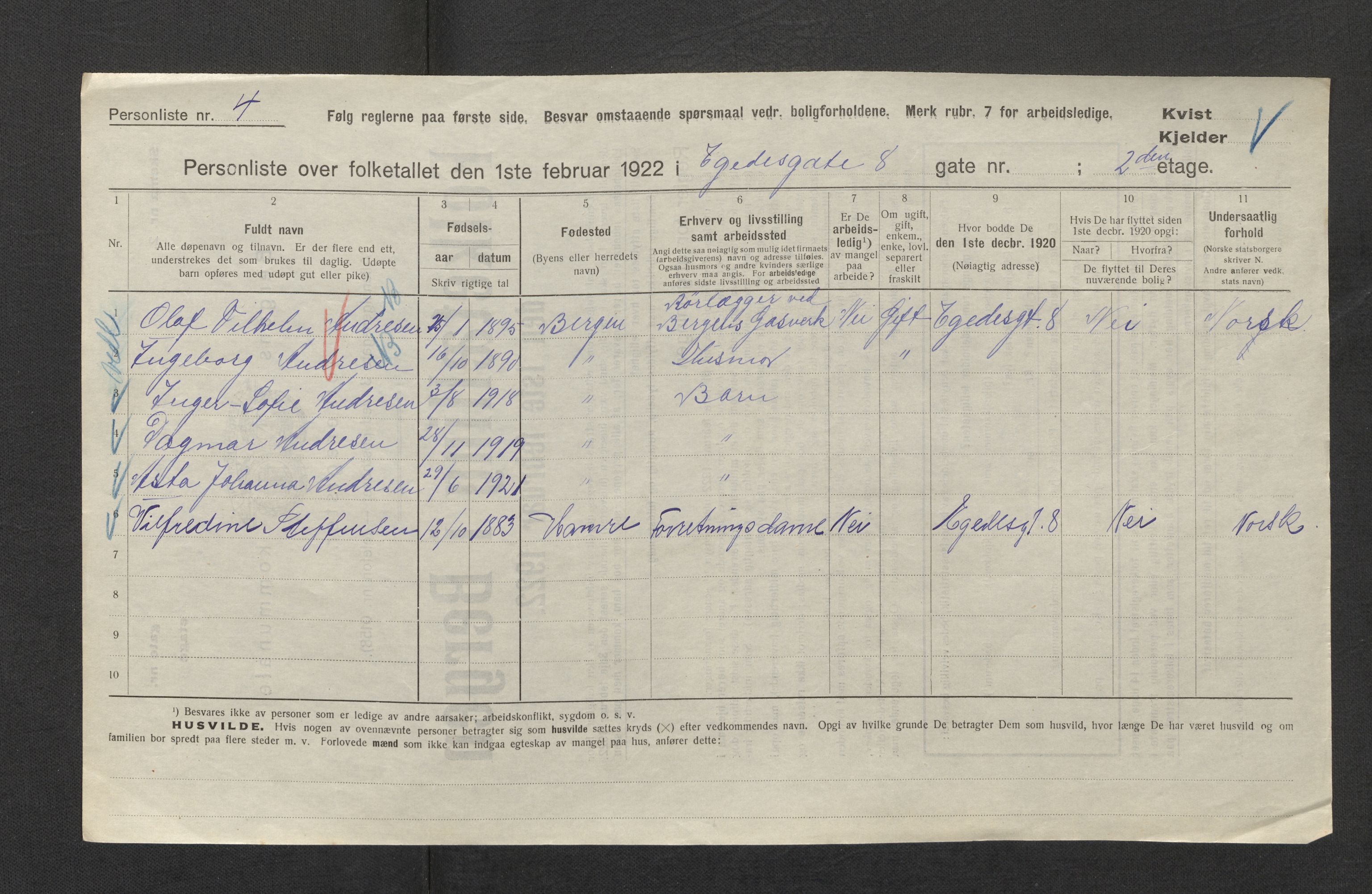 SAB, Kommunal folketelling 1922 for Bergen kjøpstad, 1922, s. 6512