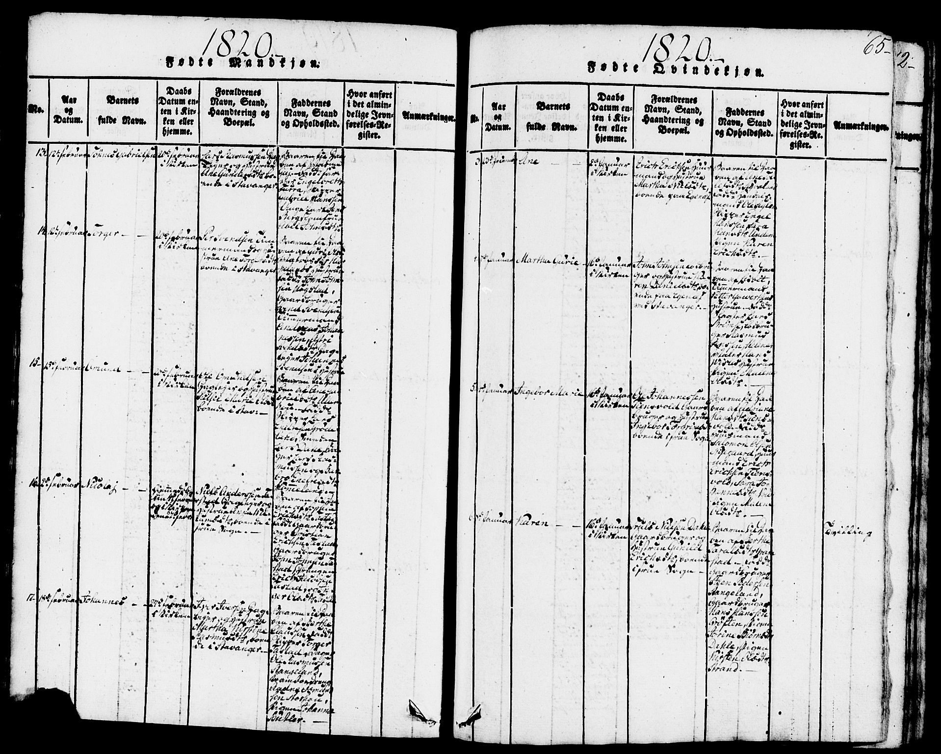 Domkirken sokneprestkontor, SAST/A-101812/001/30/30BB/L0008: Klokkerbok nr. B 8, 1816-1821, s. 65