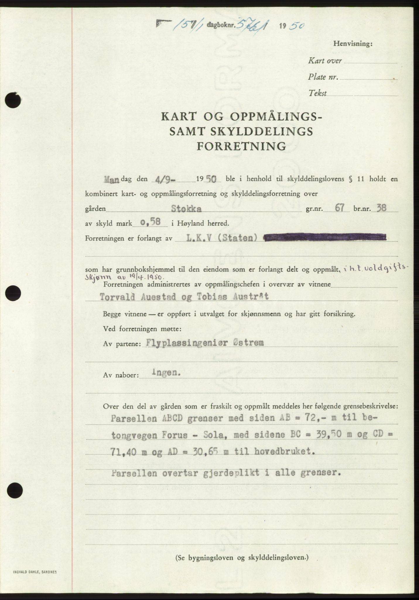 Jæren sorenskriveri, SAST/A-100310/03/G/Gba/L0110: Pantebok, 1950-1950, Dagboknr: 5761/1950