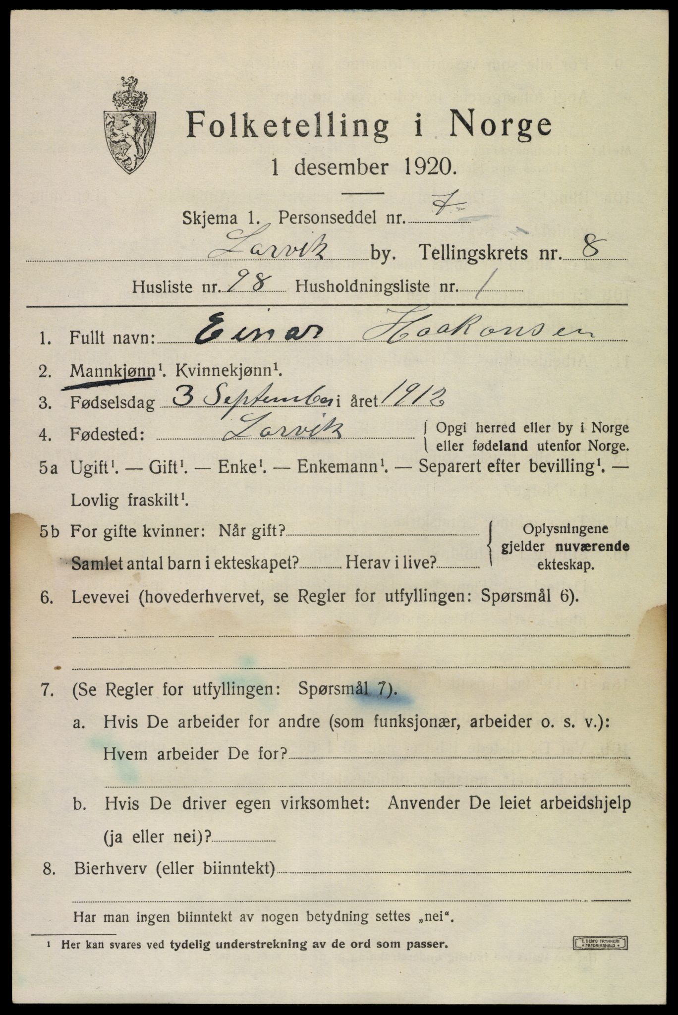 SAKO, Folketelling 1920 for 0707 Larvik kjøpstad, 1920, s. 24266