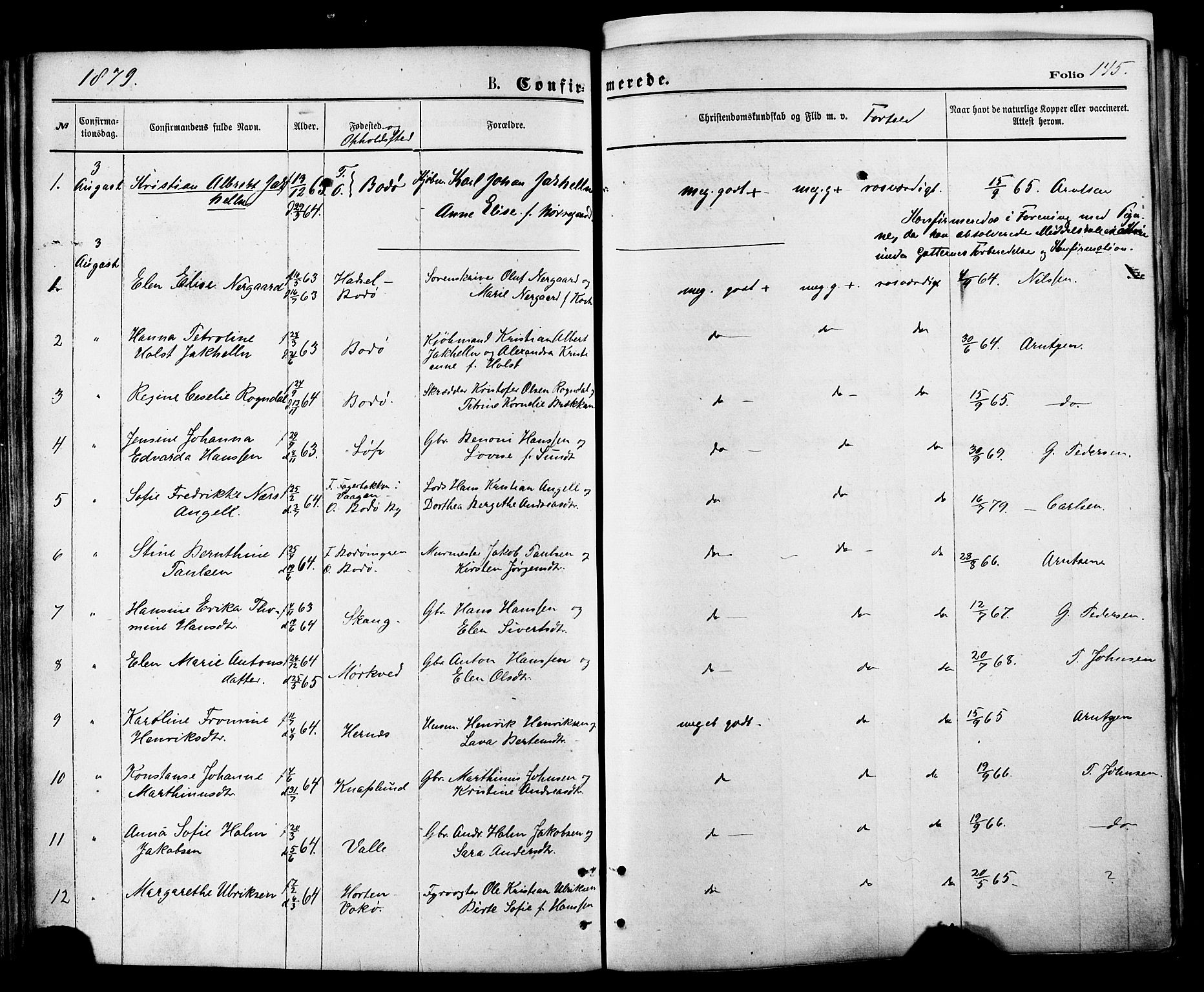 Ministerialprotokoller, klokkerbøker og fødselsregistre - Nordland, AV/SAT-A-1459/801/L0009: Ministerialbok nr. 801A09, 1876-1883, s. 145