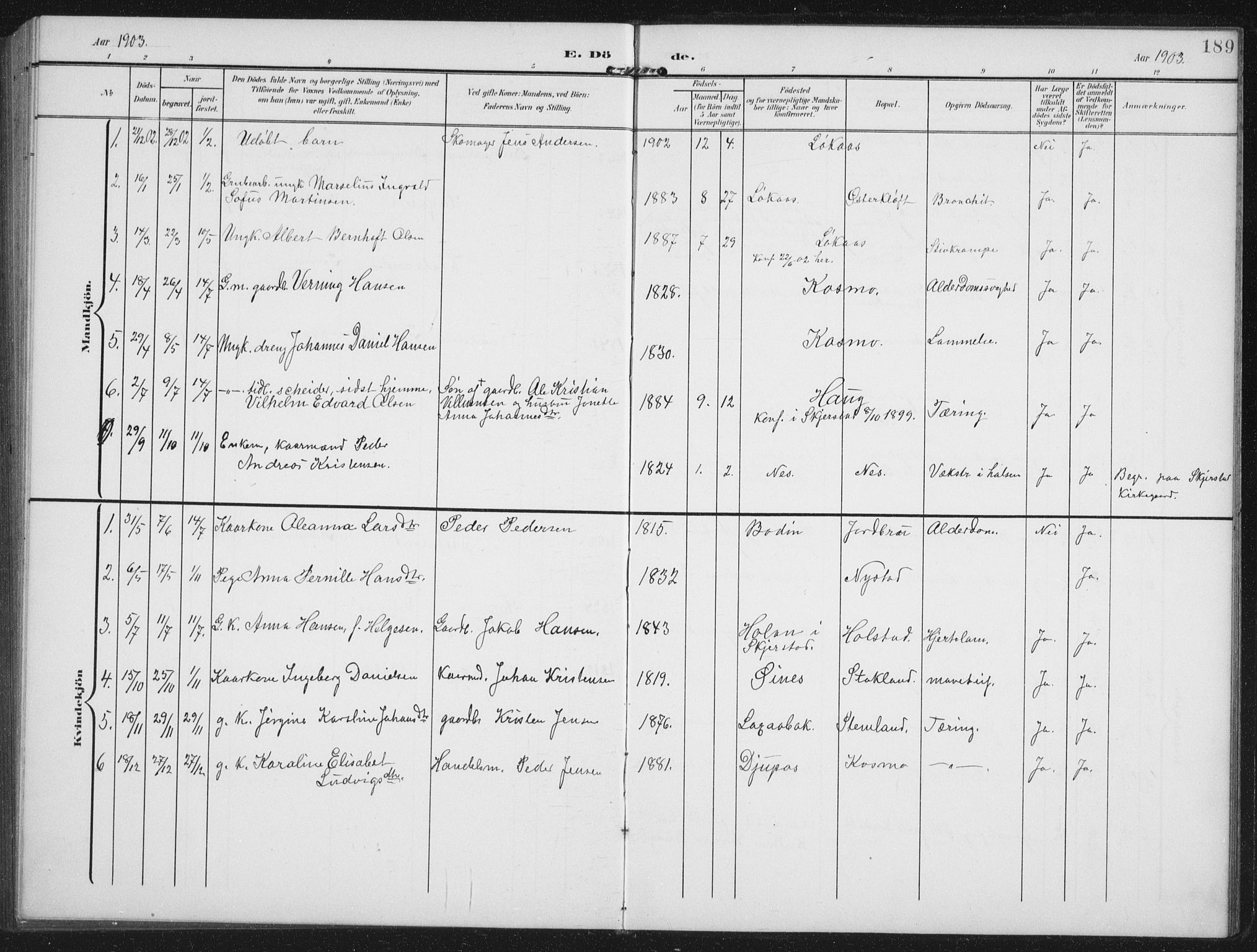 Ministerialprotokoller, klokkerbøker og fødselsregistre - Nordland, SAT/A-1459/851/L0726: Klokkerbok nr. 851C01, 1902-1924, s. 189