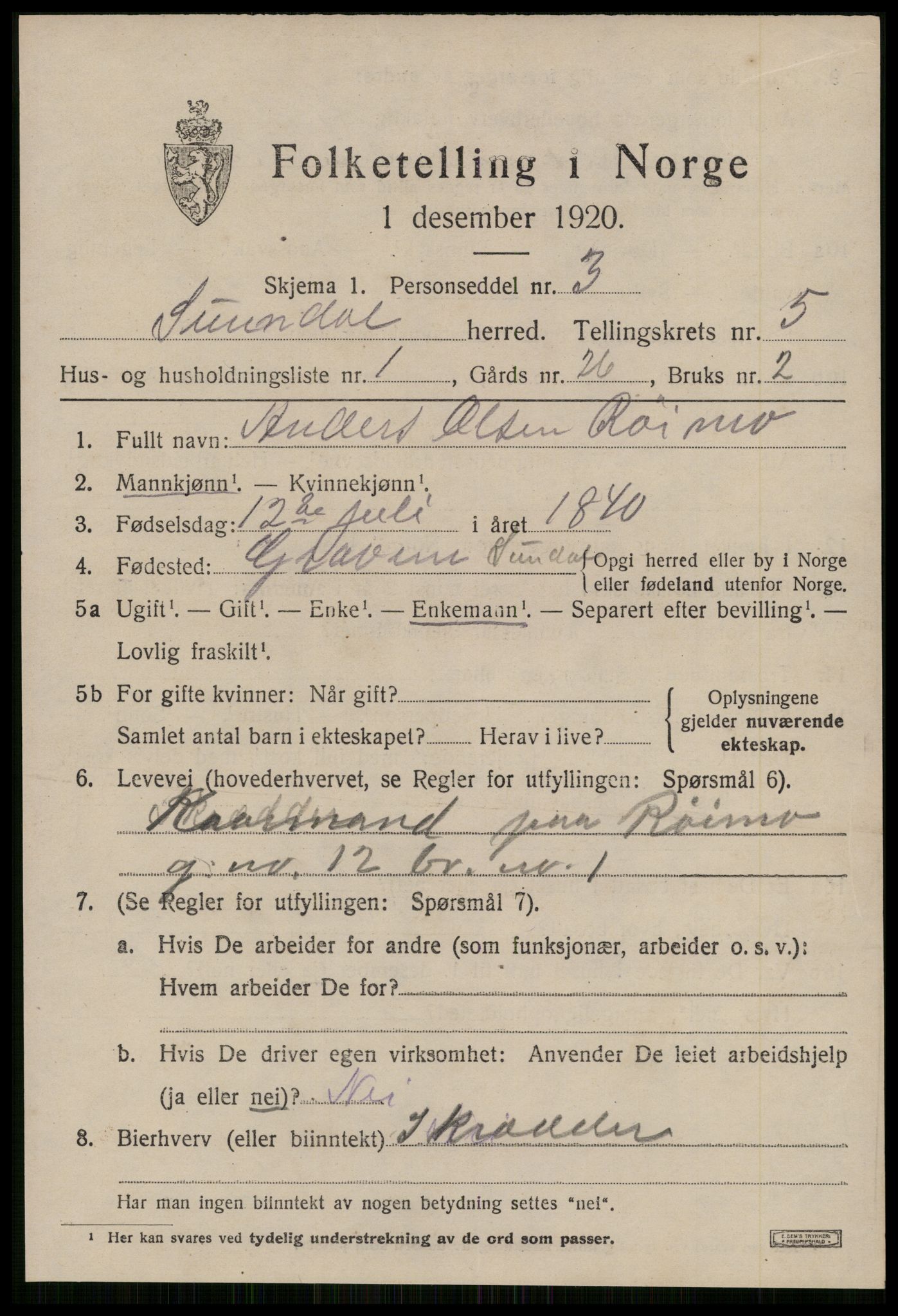 SAT, Folketelling 1920 for 1563 Sunndal herred, 1920, s. 3100
