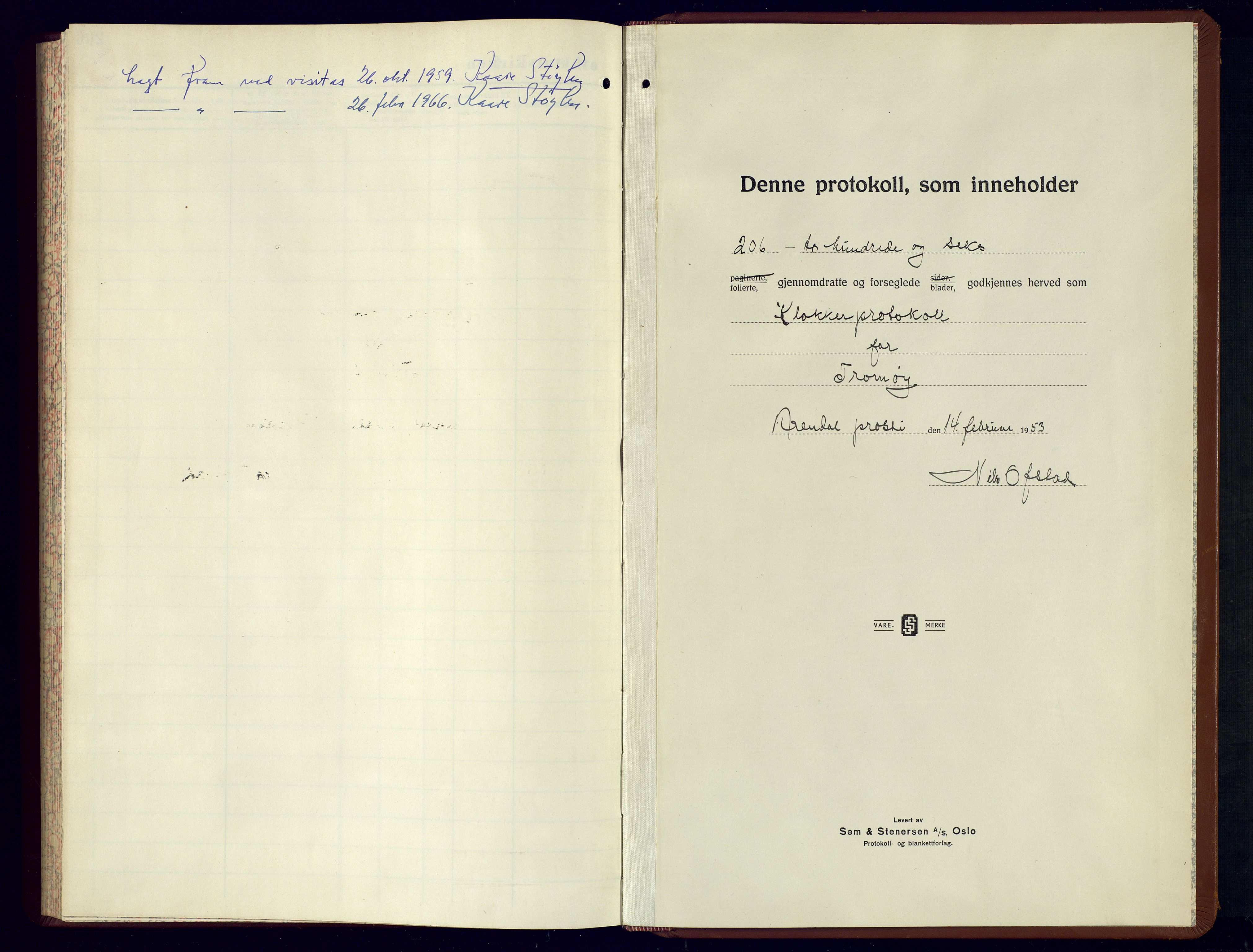 Tromøy sokneprestkontor, AV/SAK-1111-0041/F/Fb/L0010: Klokkerbok nr. B-10, 1952-1965