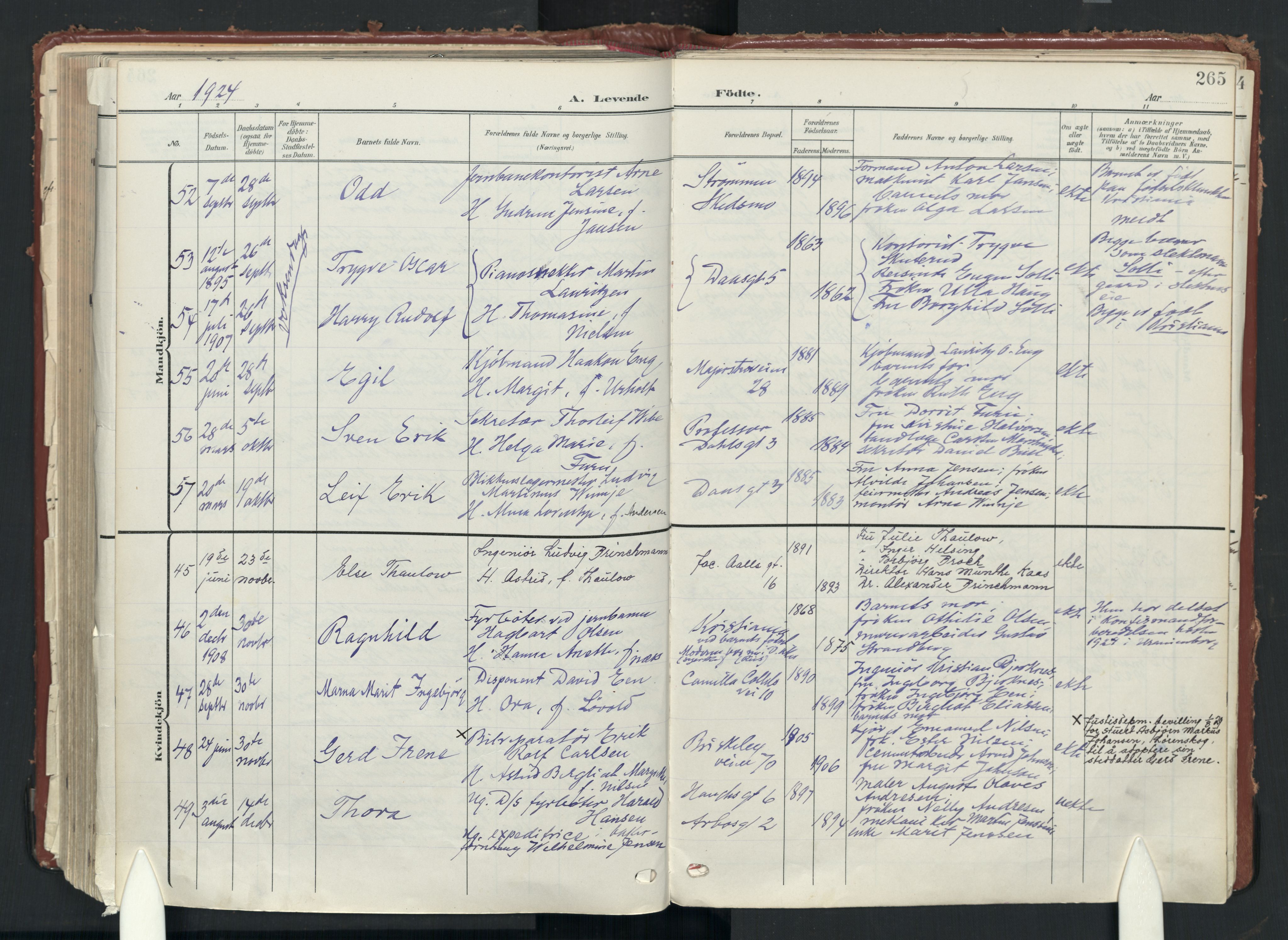 Uranienborg prestekontor Kirkebøker, AV/SAO-A-10877/F/Fa/L0010: Ministerialbok nr. 10, 1907-1928, s. 265