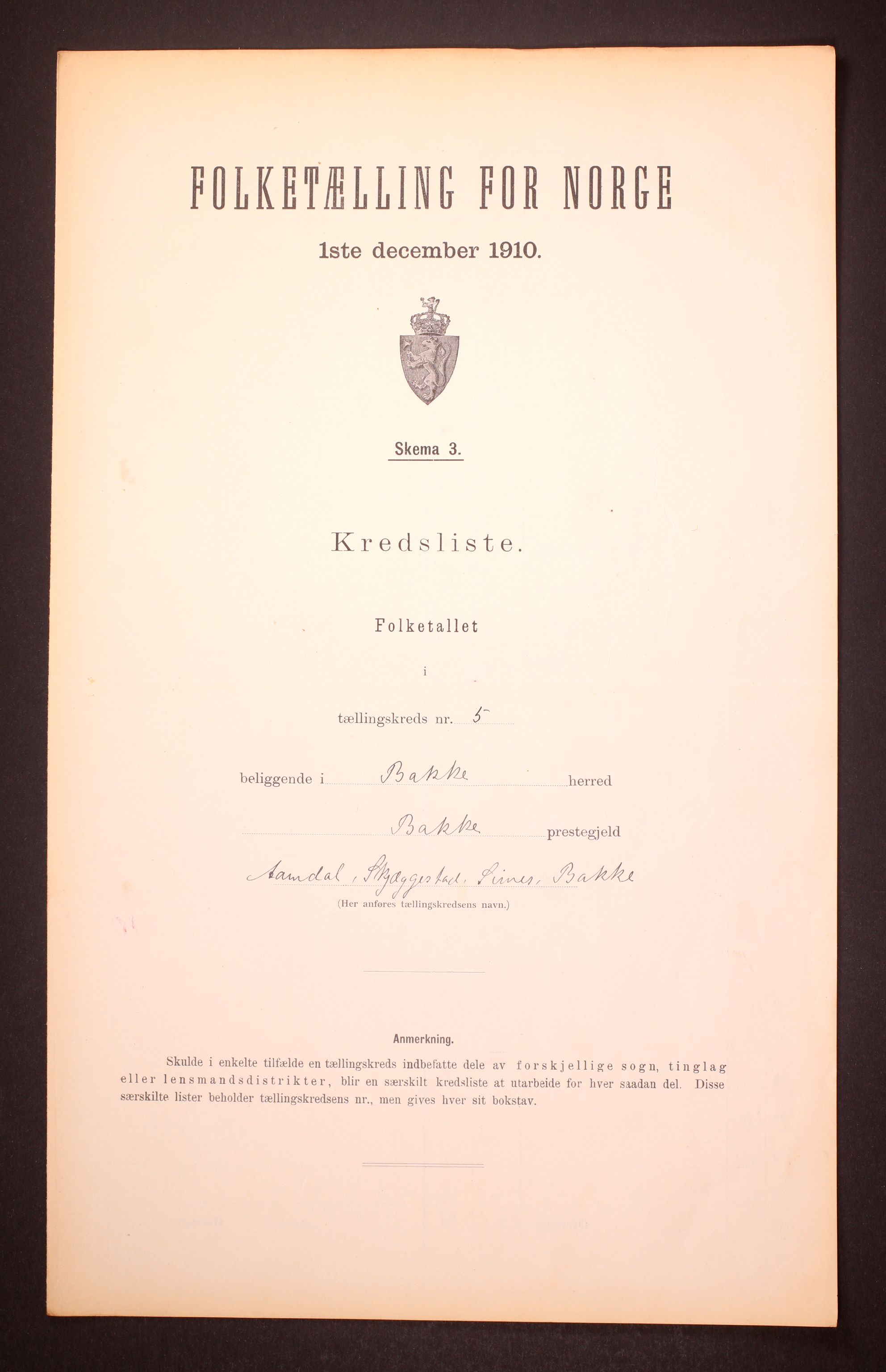 RA, Folketelling 1910 for 1045 Bakke herred, 1910, s. 16