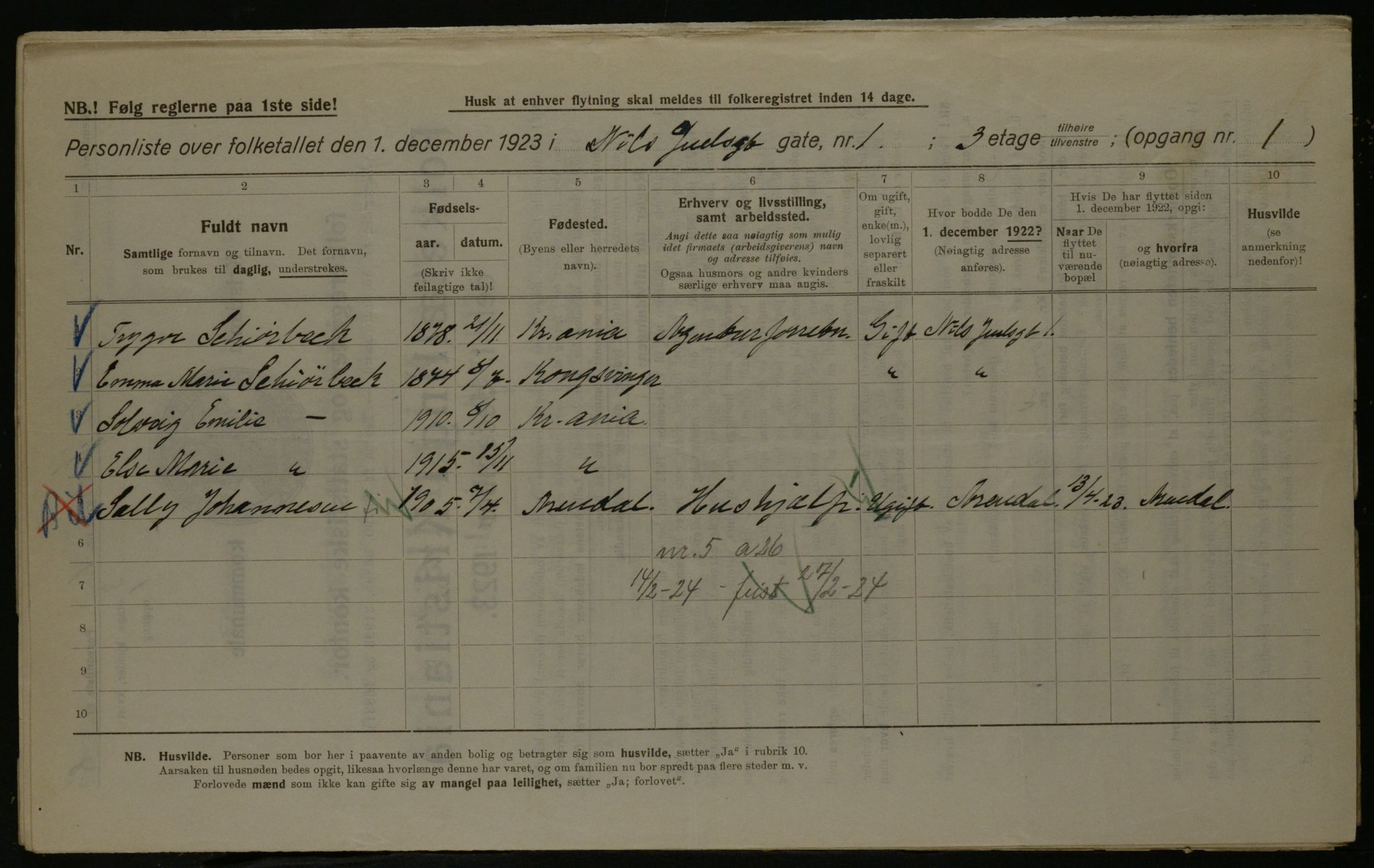 OBA, Kommunal folketelling 1.12.1923 for Kristiania, 1923, s. 77263