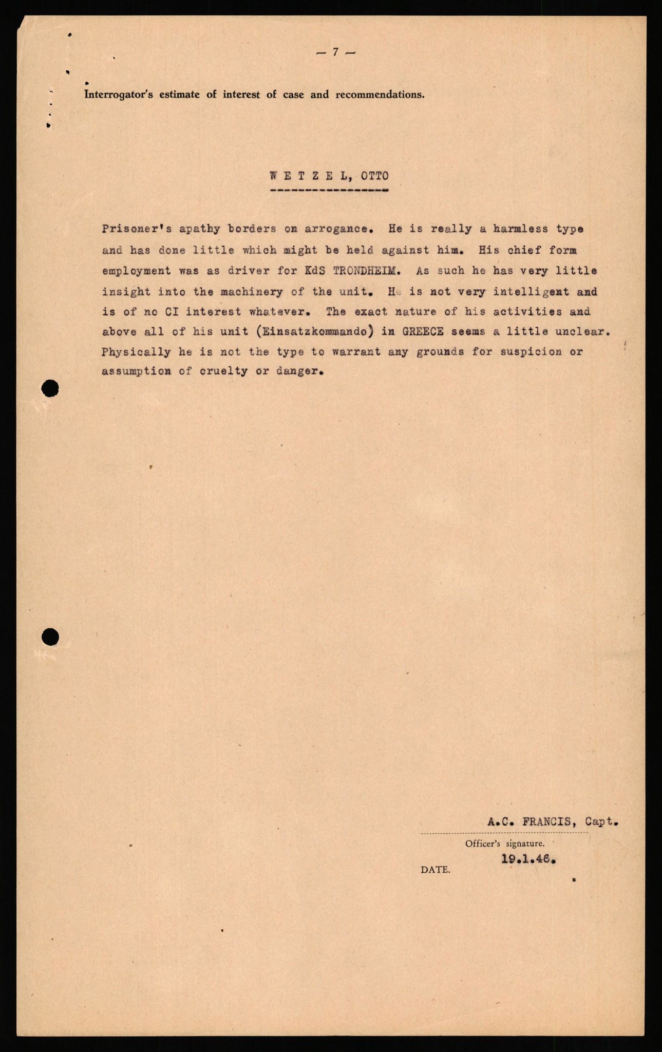 Forsvaret, Forsvarets overkommando II, AV/RA-RAFA-3915/D/Db/L0035: CI Questionaires. Tyske okkupasjonsstyrker i Norge. Tyskere., 1945-1946, s. 470