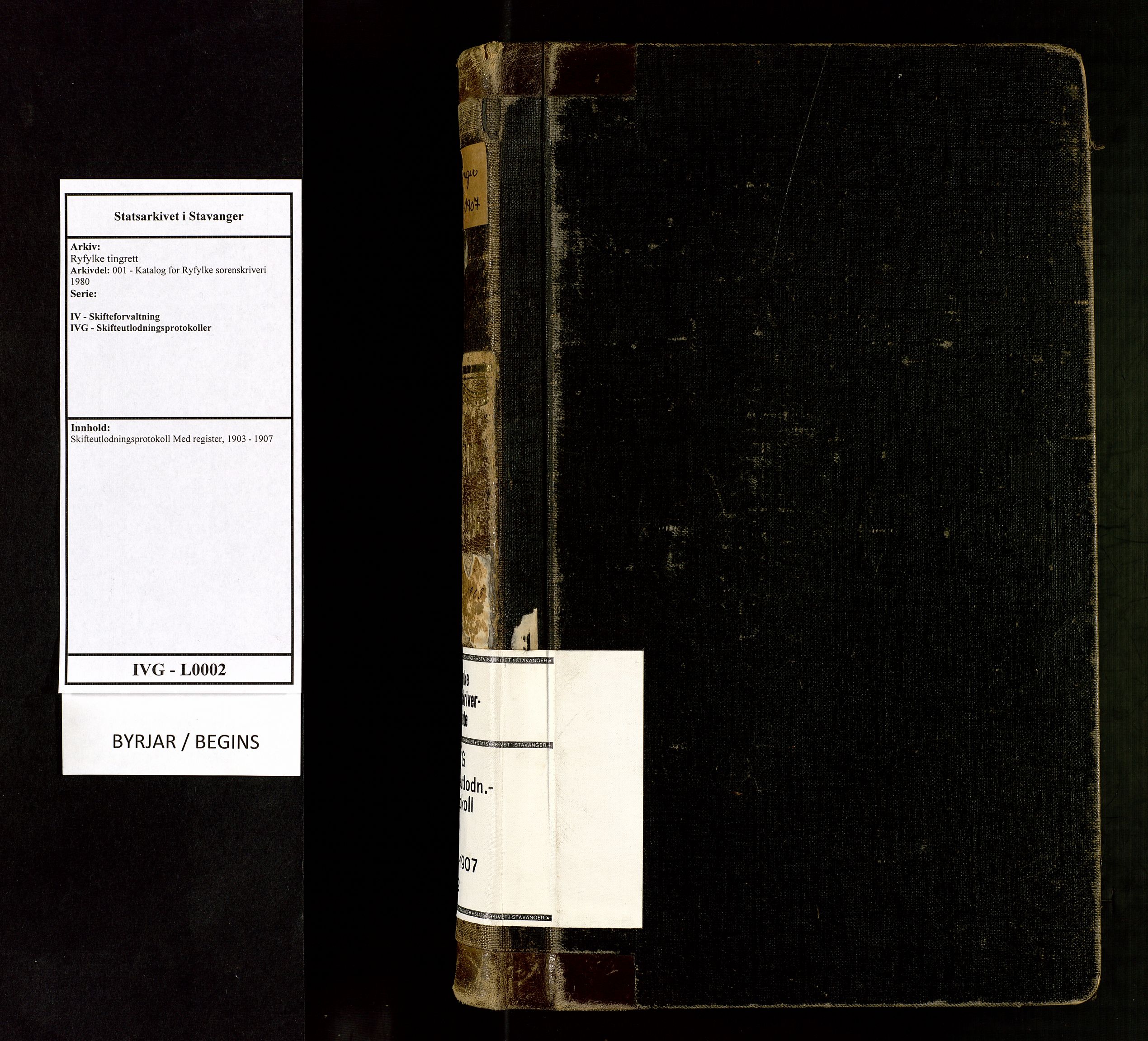 Ryfylke tingrett, SAST/A-100055/001/IV/IVG/L0002: Skifteutlodningsprotokoll Med register, 1903-1907