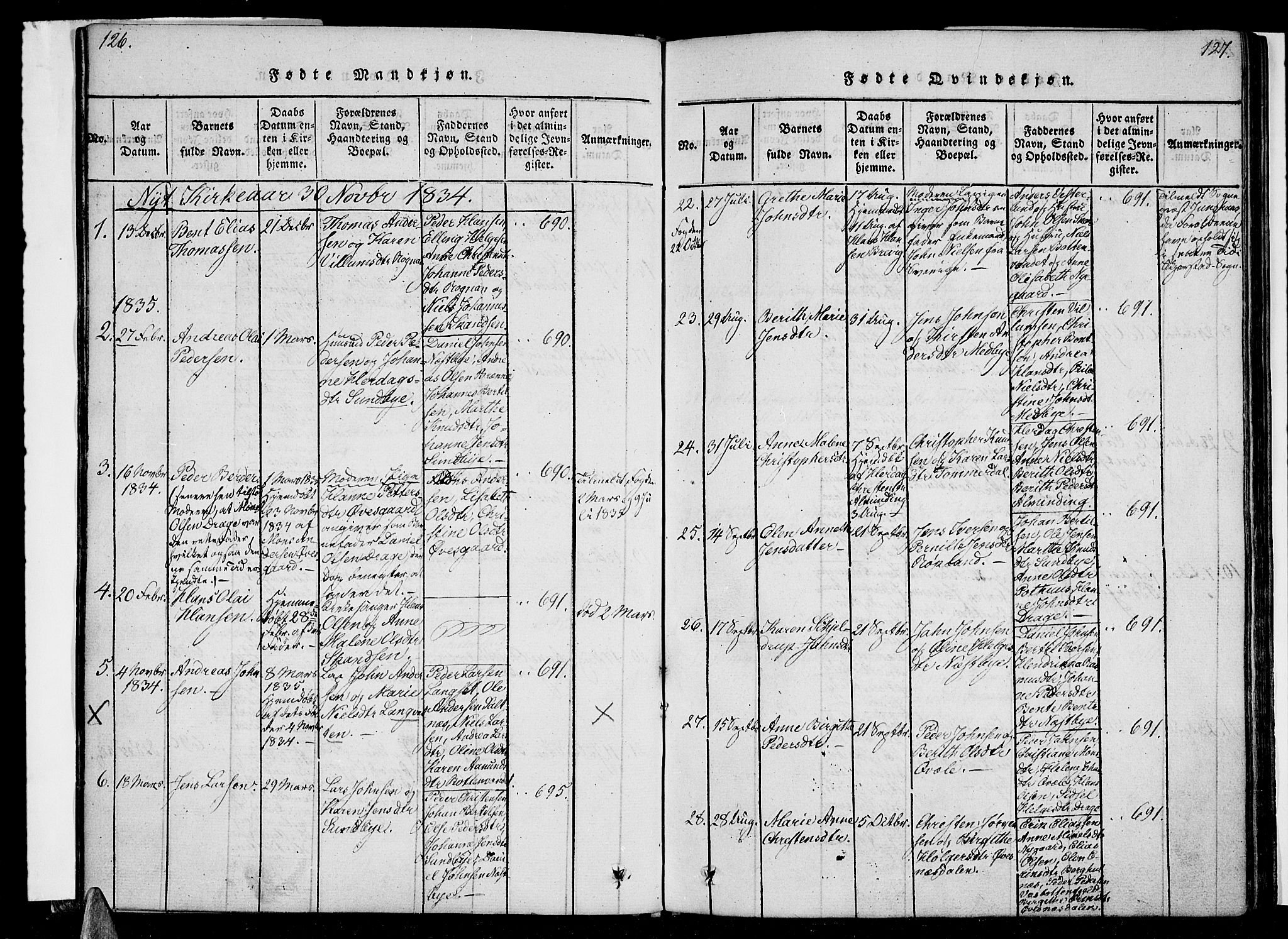 Ministerialprotokoller, klokkerbøker og fødselsregistre - Nordland, AV/SAT-A-1459/847/L0665: Ministerialbok nr. 847A05, 1818-1841, s. 126-127