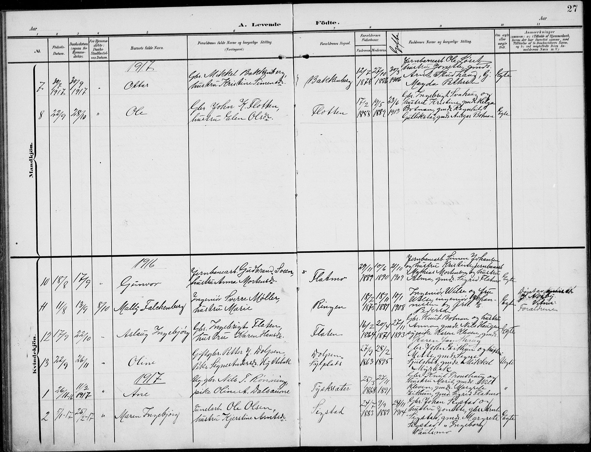 Kvikne prestekontor, AV/SAH-PREST-064/H/Ha/Hab/L0004: Klokkerbok nr. 4, 1902-1937, s. 27