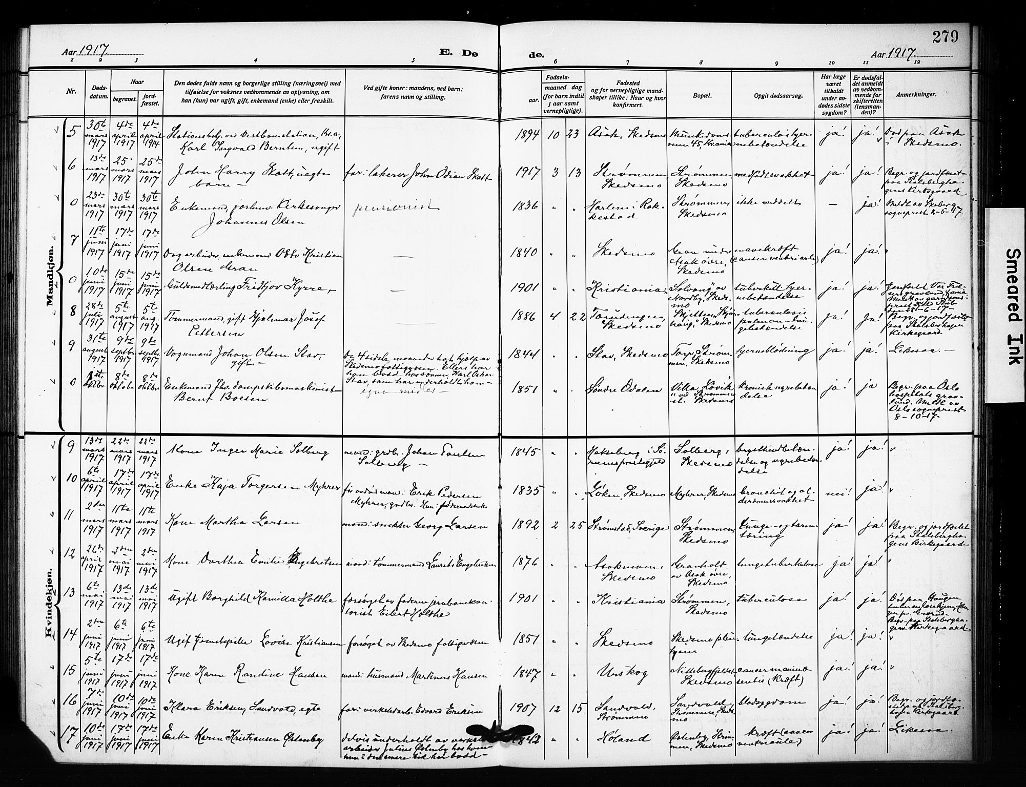 Skedsmo prestekontor Kirkebøker, AV/SAO-A-10033a/G/Ga/L0006: Klokkerbok nr. I 6, 1912-1926, s. 279