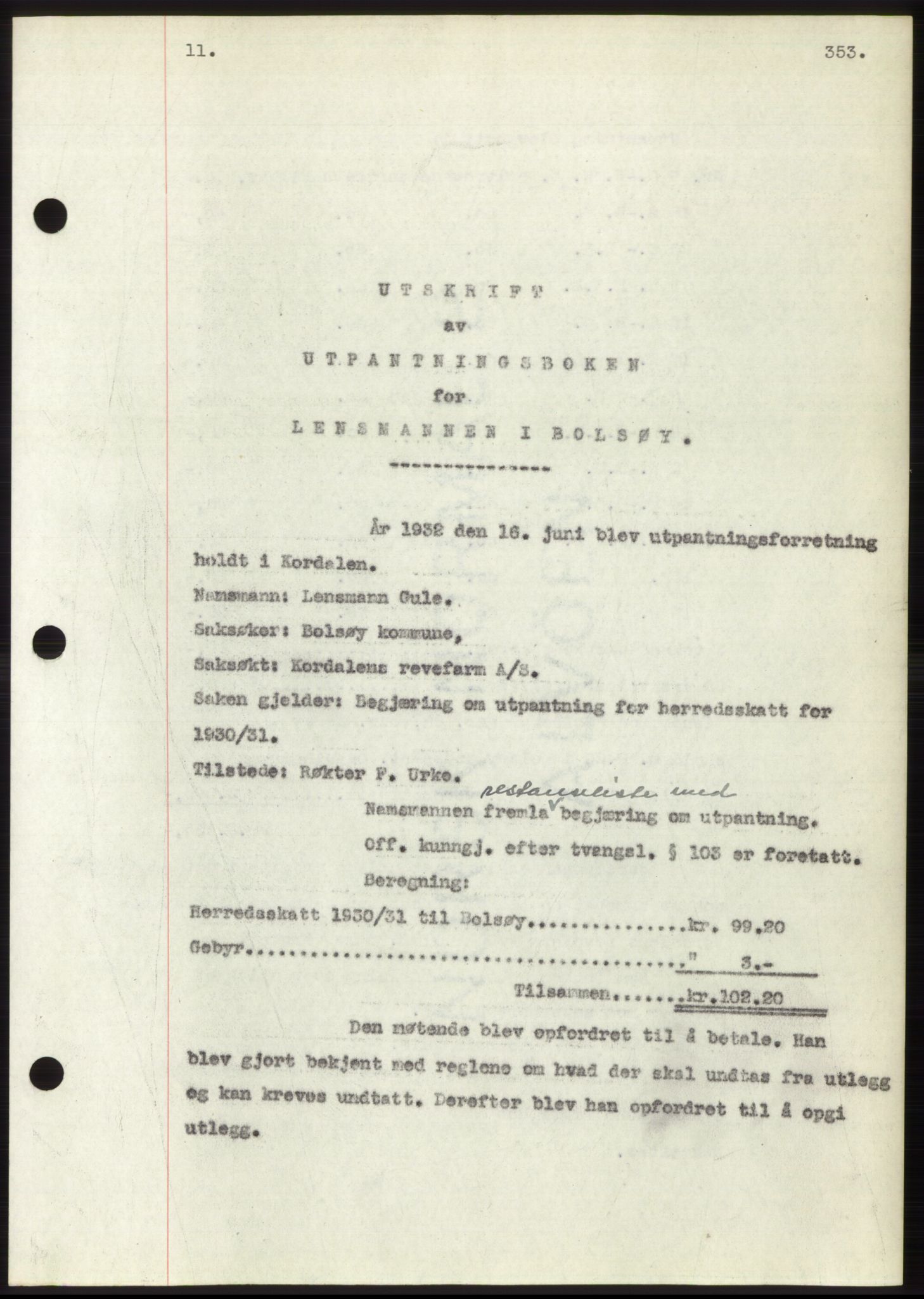 Romsdal sorenskriveri, SAT/A-4149/1/2/2C/L0061: Pantebok nr. 55, 1932-1932, Tingl.dato: 16.06.1932