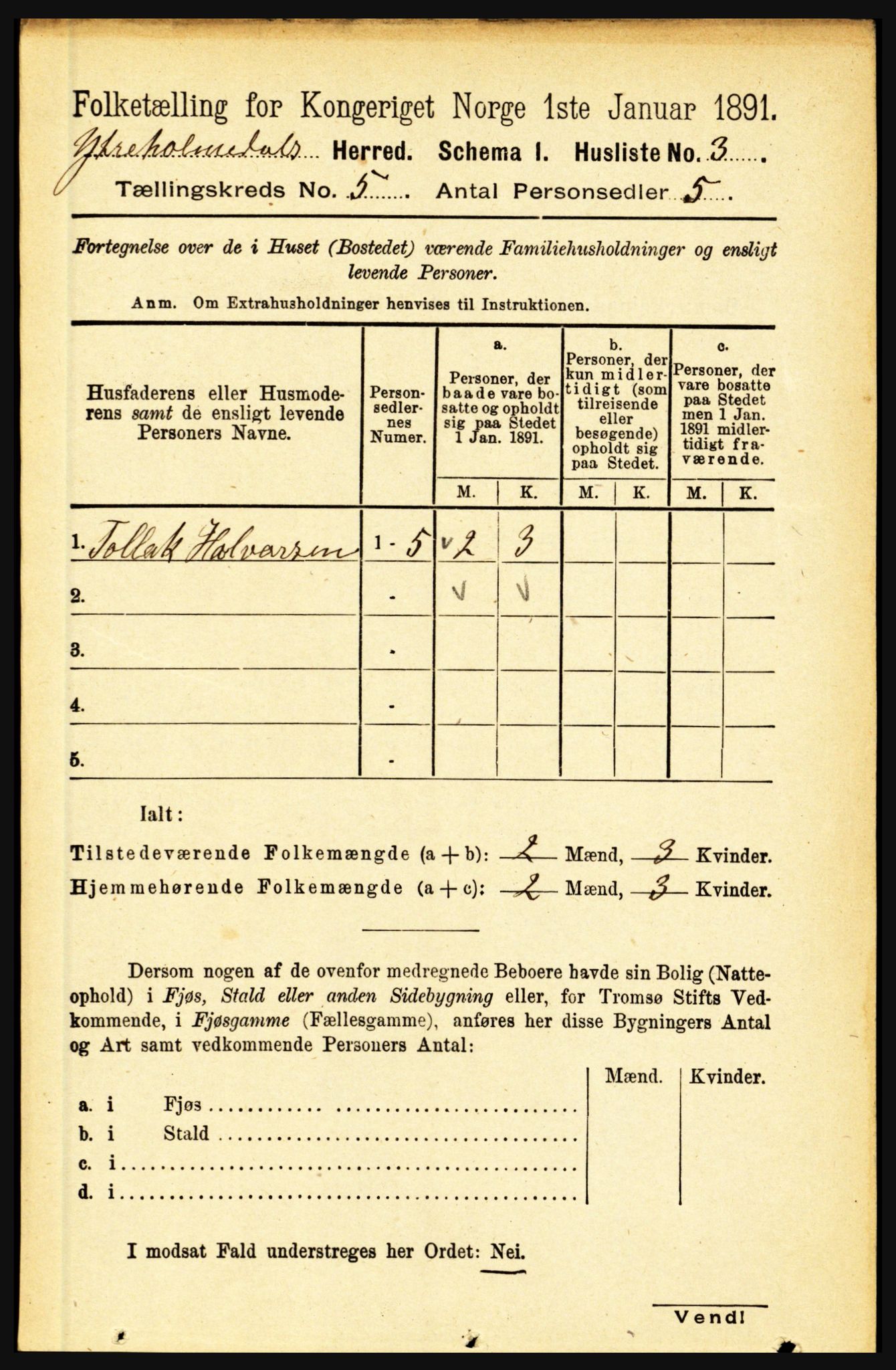 RA, Folketelling 1891 for 1429 Ytre Holmedal herred, 1891, s. 1121