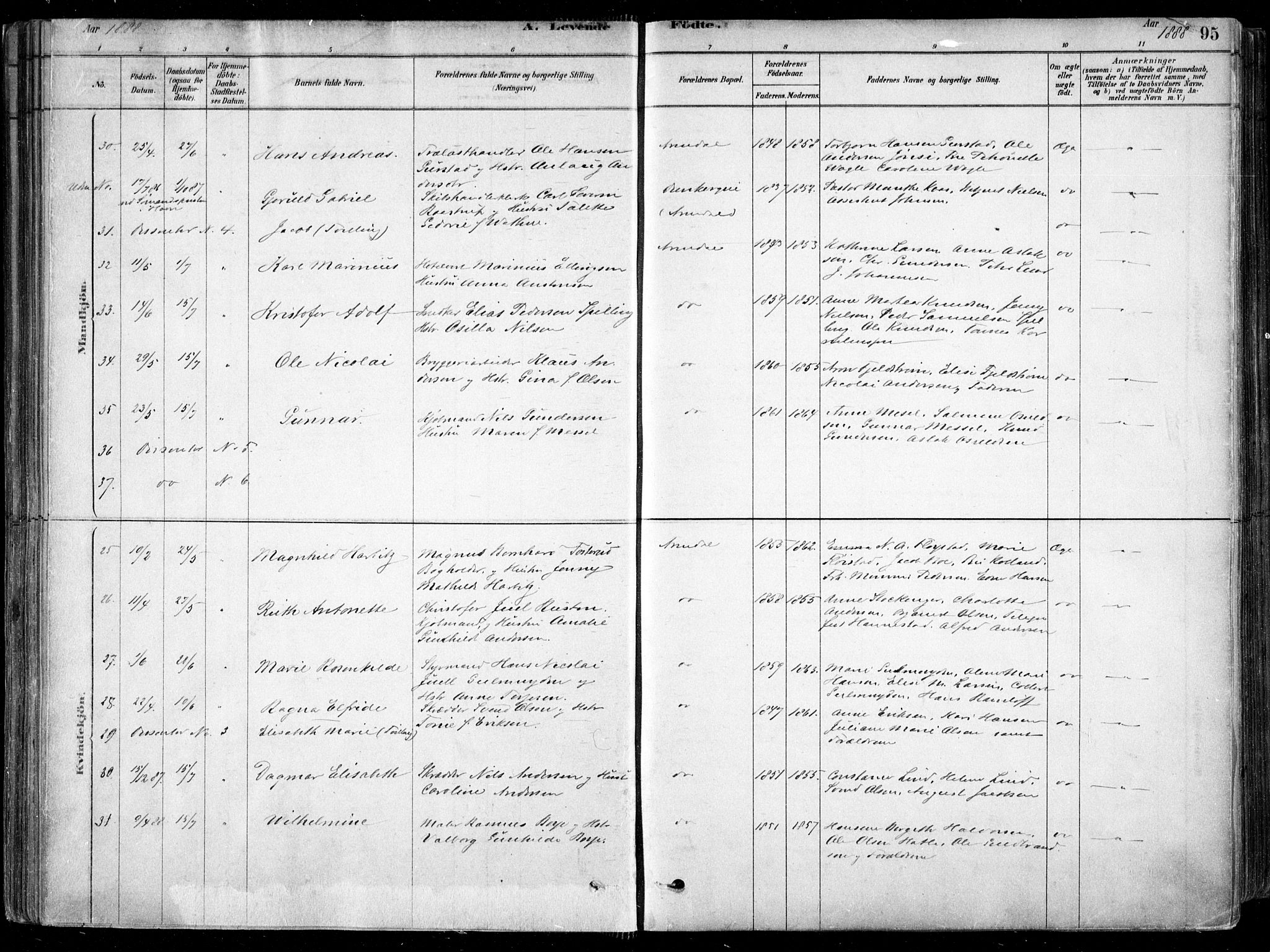 Arendal sokneprestkontor, Trefoldighet, AV/SAK-1111-0040/F/Fa/L0008: Ministerialbok nr. A 8, 1878-1899, s. 95