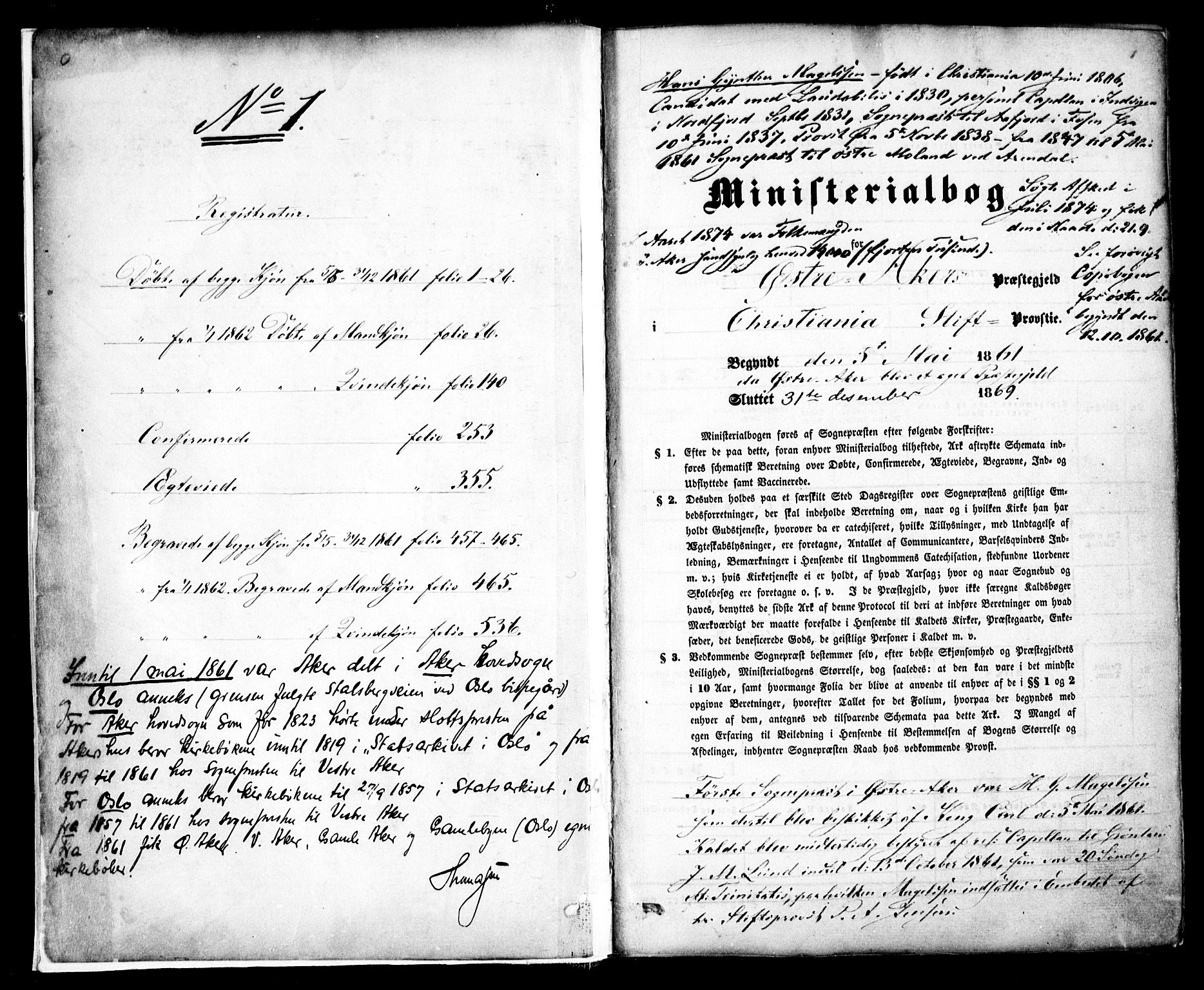 Østre Aker prestekontor Kirkebøker, SAO/A-10840/F/Fa/L0001: Ministerialbok nr. I 1, 1861-1869, s. 1