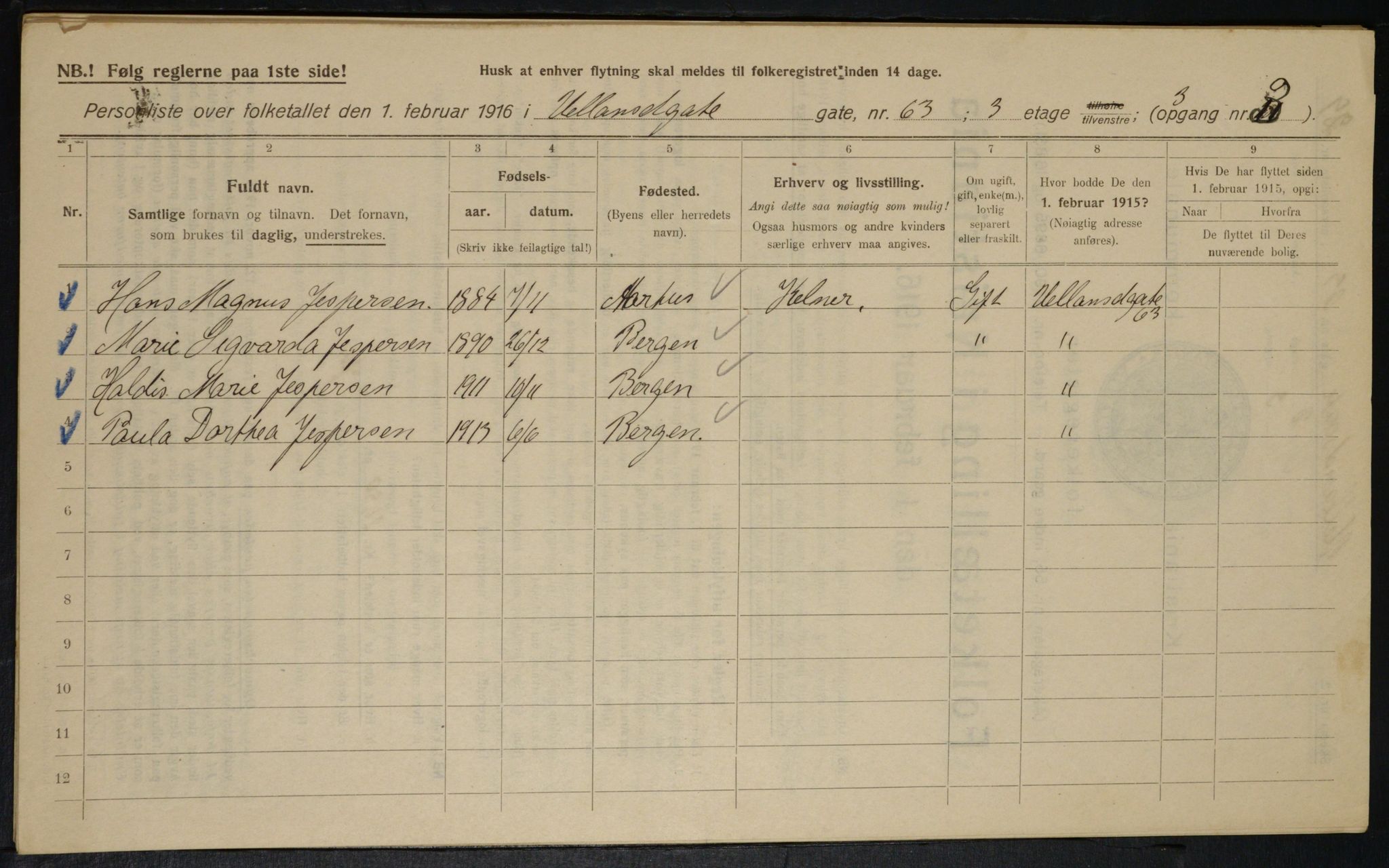 OBA, Kommunal folketelling 1.2.1916 for Kristiania, 1916, s. 122107