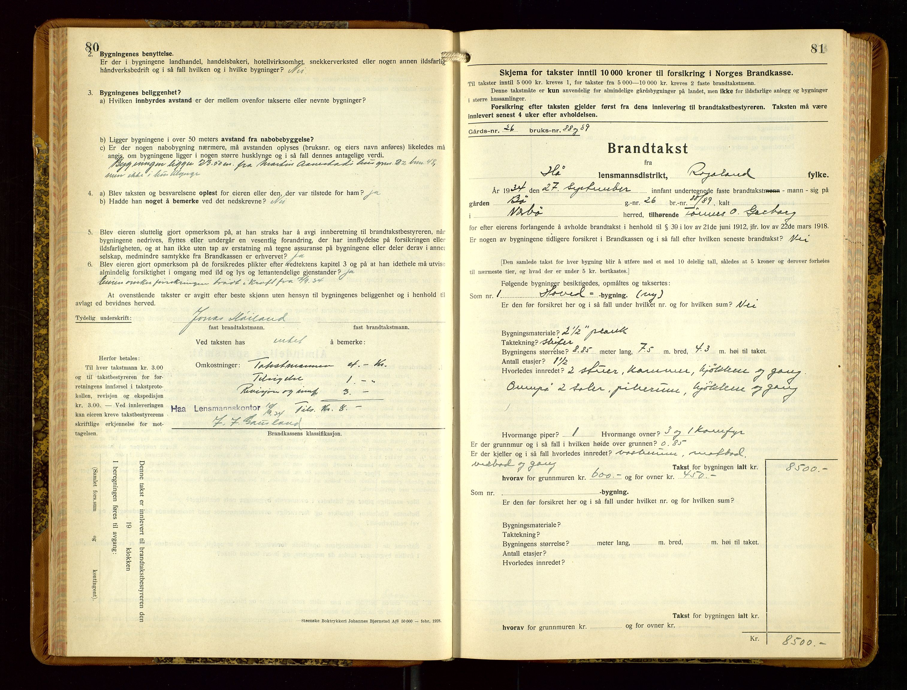 Hå lensmannskontor, AV/SAST-A-100456/Goa/L0006: Takstprotokoll (skjema), 1932-1938, s. 80-81