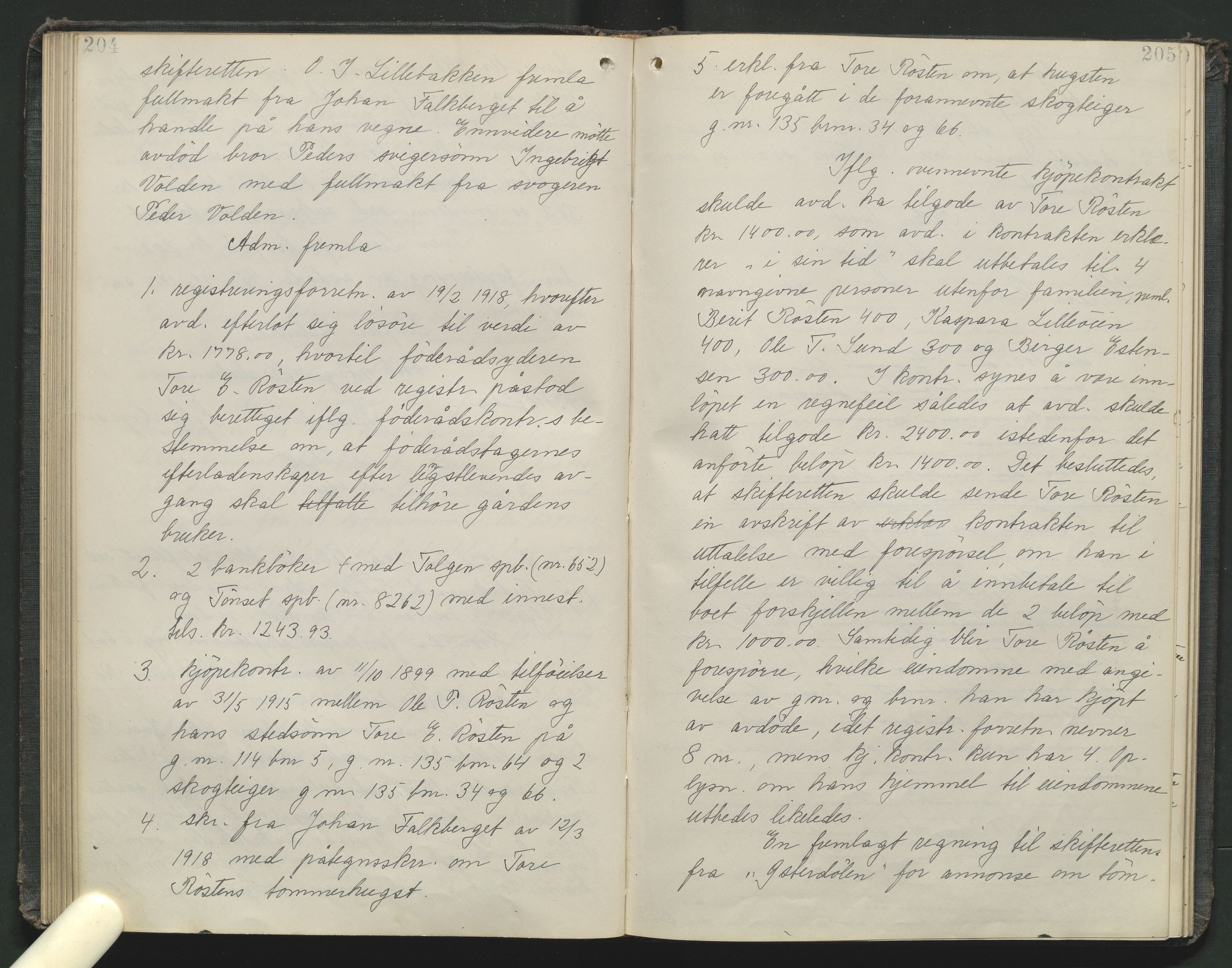 Nord-Østerdal tingrett, AV/SAH-TING-020/J/Jc/L0006: Skifteforhandlingsprotokoll, 1914-1920, s. 204-205