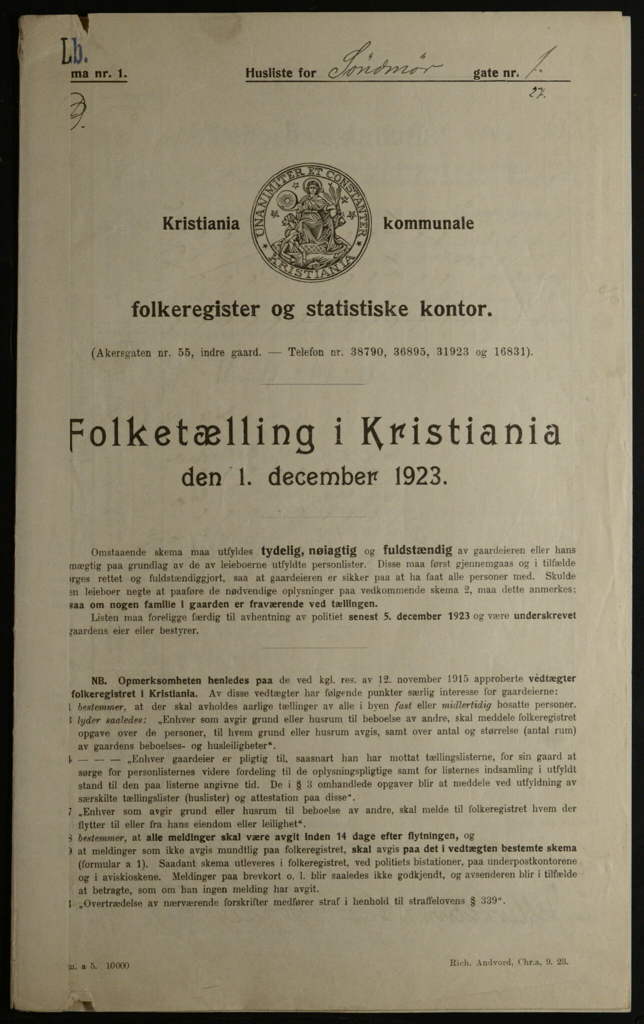 OBA, Kommunal folketelling 1.12.1923 for Kristiania, 1923, s. 116057