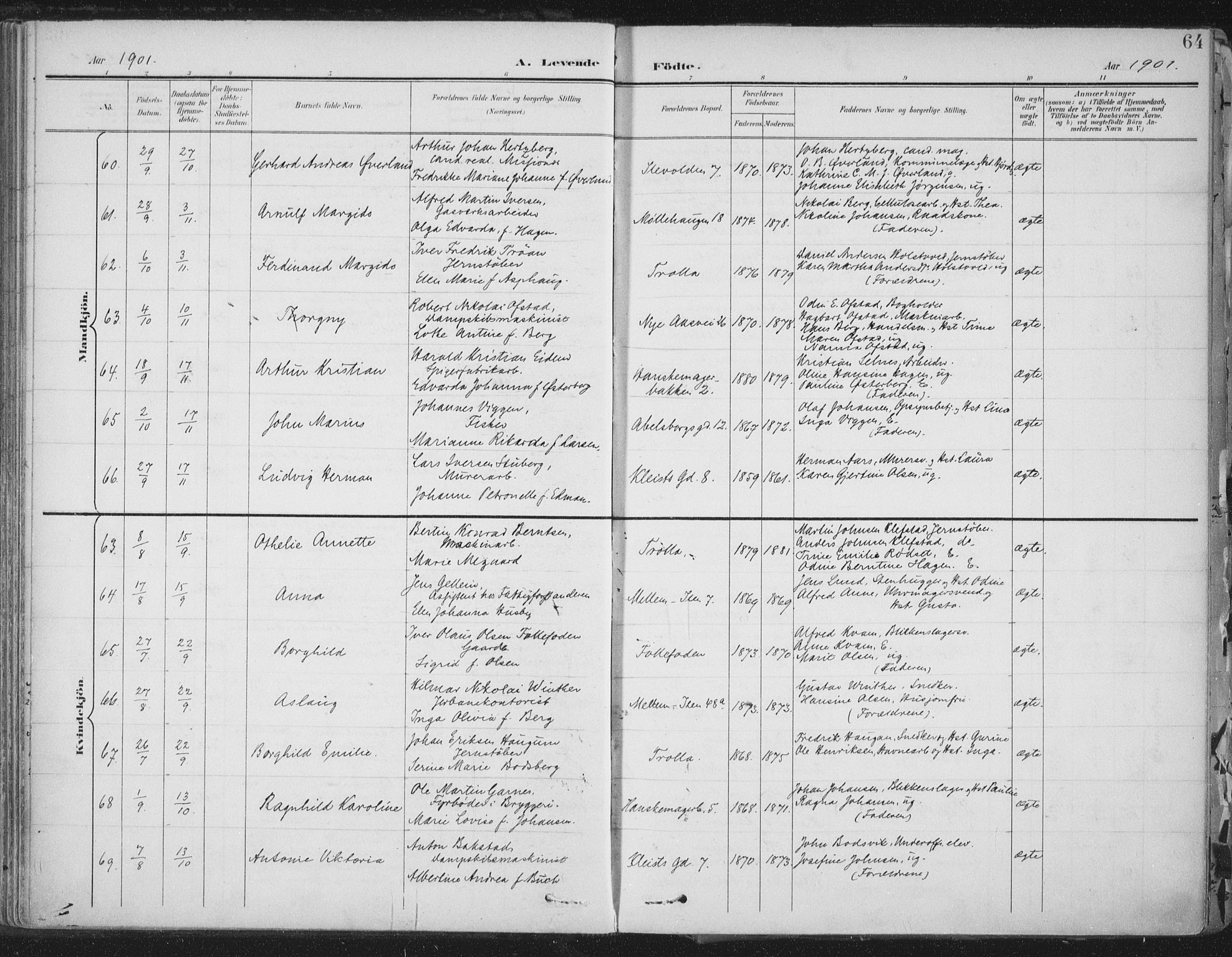 Ministerialprotokoller, klokkerbøker og fødselsregistre - Sør-Trøndelag, SAT/A-1456/603/L0167: Ministerialbok nr. 603A06, 1896-1932, s. 64