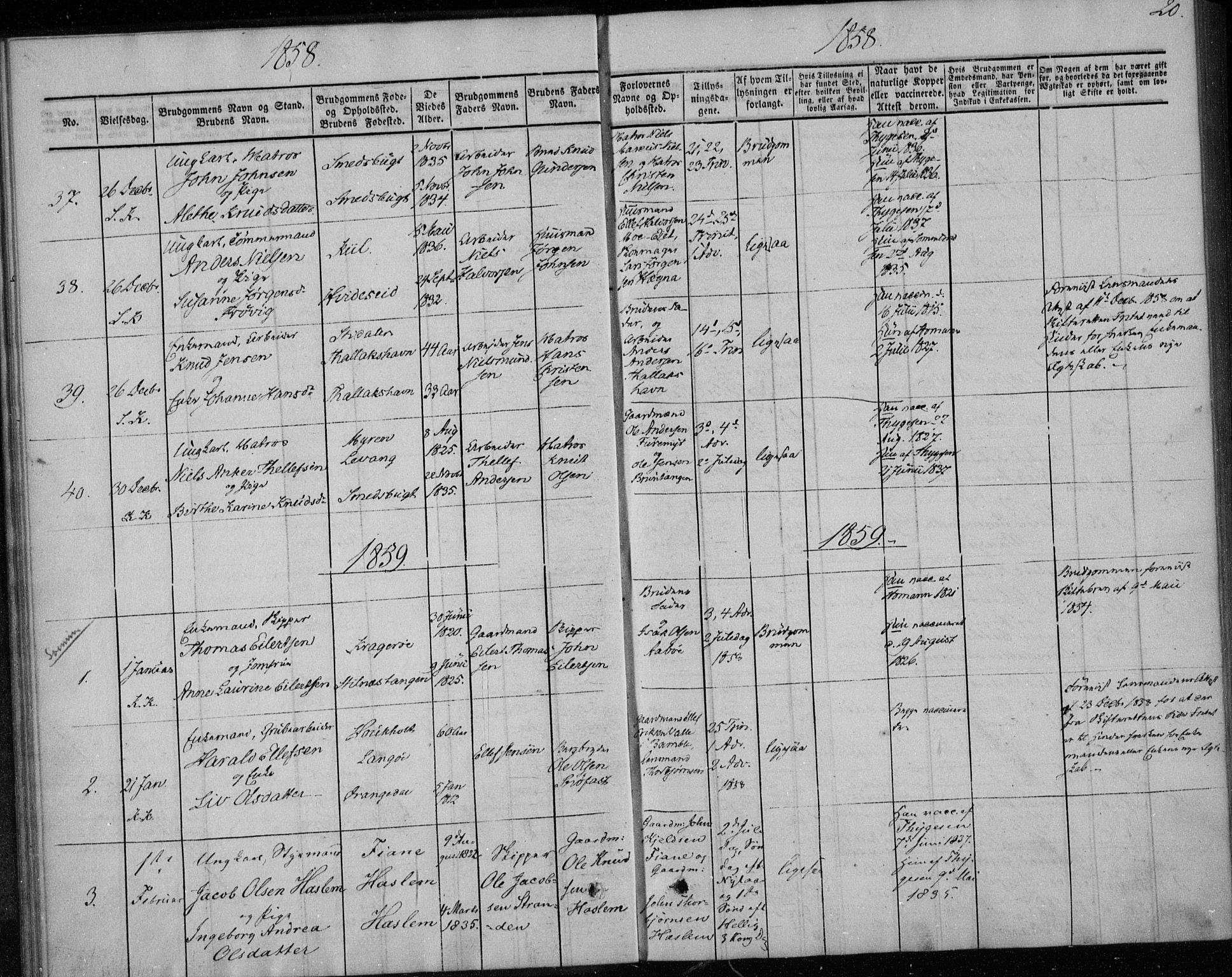 Sannidal kirkebøker, AV/SAKO-A-296/F/Fa/L0010: Ministerialbok nr. 10, 1855-1873, s. 20